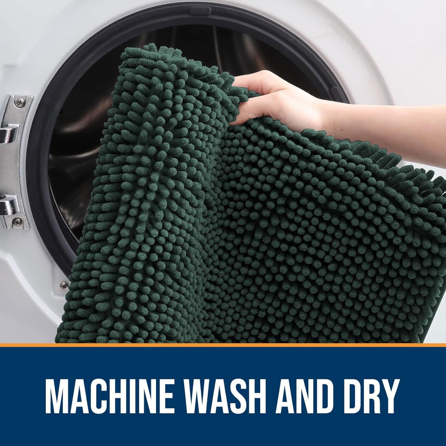 OLANLY Dog Door Mat for Muddy Paws 44x32, Absorbs Moisture and Dirt, Absorbent Non-Slip Washable Doormat, Quick Dry Chenille Mud Mat, Entry Indoor Entryway Carpet for Inside Floor, Blackish Green