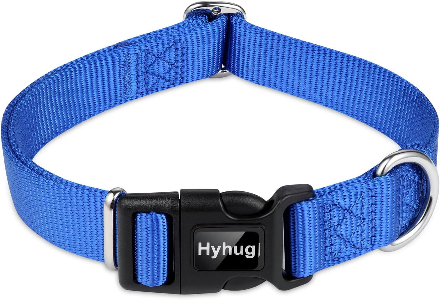 Hyhug Medium Dog Collar, Blue:Heavy-Duty Quick-Release Nylon Buckle, Adjustable & Durable, Cute Dog Collar (Medium, Bright Blue)