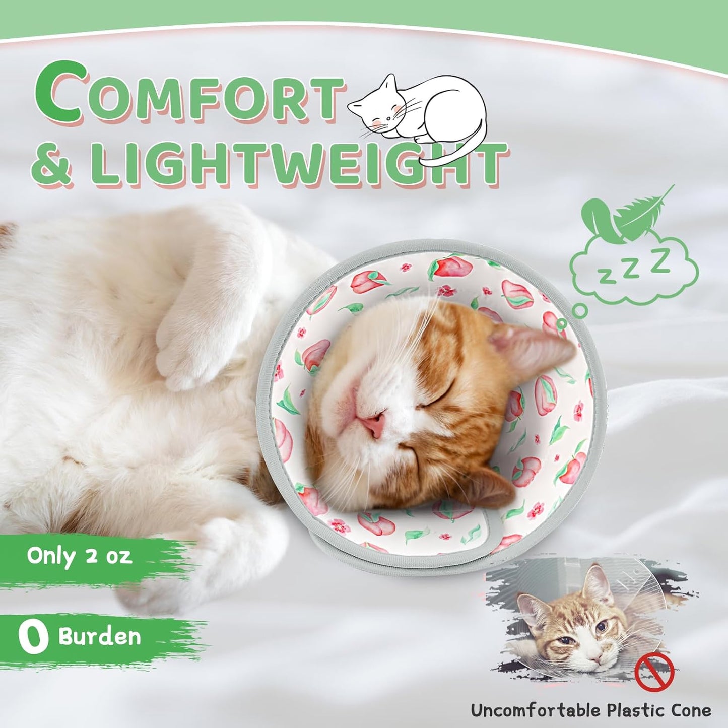 Cat Cone Collar Soft to Stop Licking, Adjustable, Foldable Lightweight Kitten Cones After Surgery Recovery for Cats & Kittens, Cat Cone Alternative (PinkWhite, L)