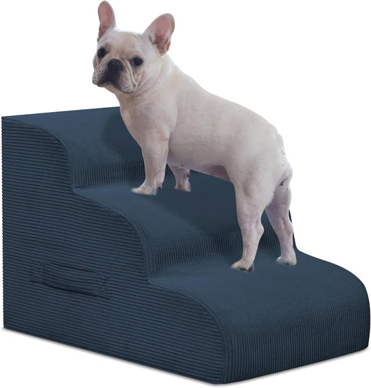 Dog Steps for Small Dogs, 3-Step Pet Ramp Stairs for High Beds and Sofa, Non-Slip Pet Stairs for Small Dogs and Cats, Removable and Easy to Clean Cover, Navy