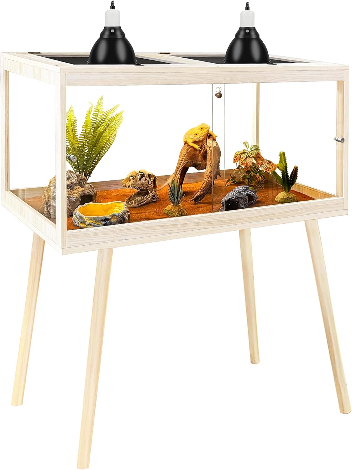 PROLEE Tempered Glass Reptile Enclosure with Leg,40“ Scratch-Proof Bearded Dragon Tank,62 Gallon Lizard Tank with Metal Mesh Tops and Lockable Door,Spacious Reptile Habitat for Snake,Lizard (Oak)