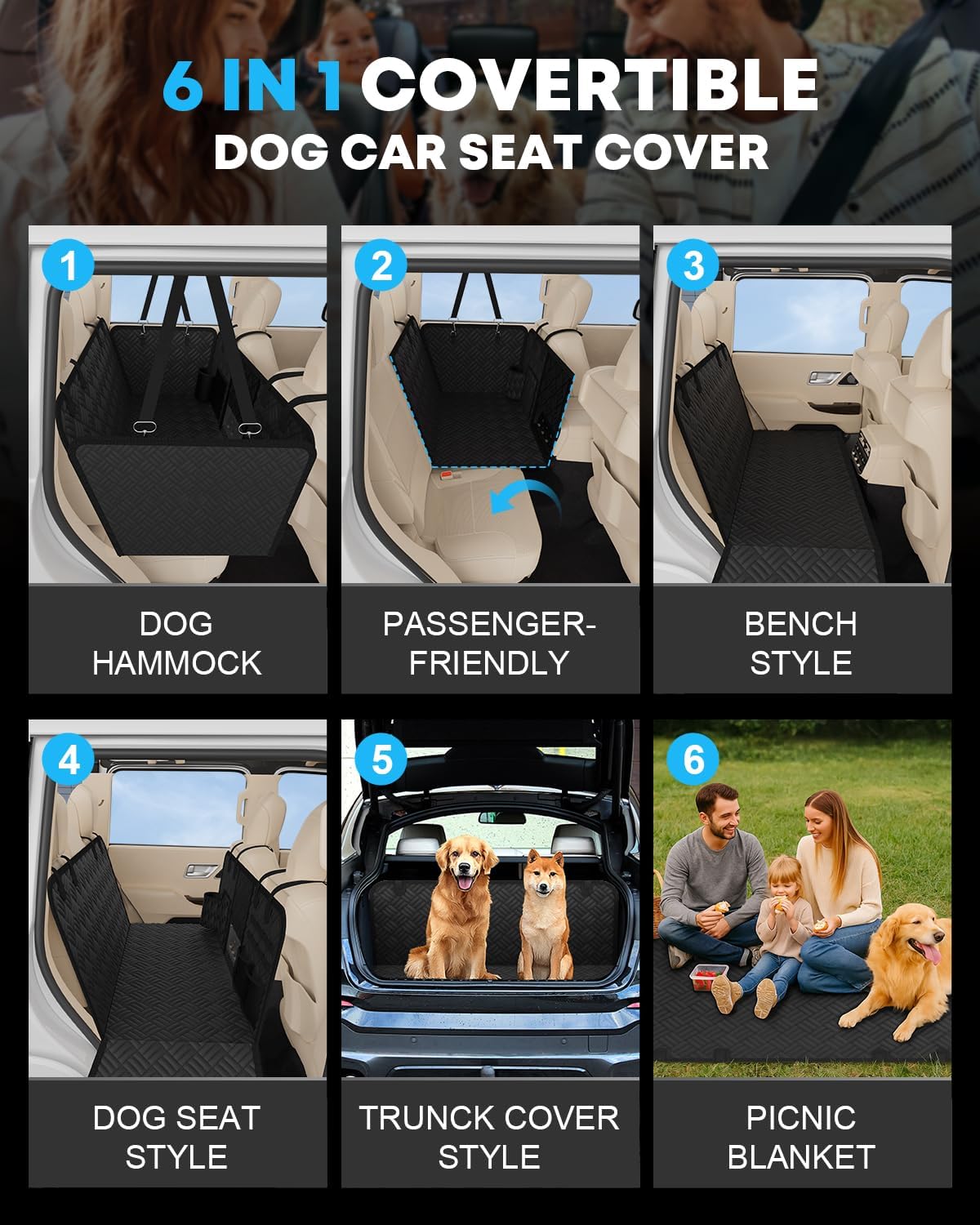 Kohree Dog Car Seat Cover for Back Seat Hard Bottom - Upgraded Reinforced PP Broads, Heavy Duty 900D Oxford Fabric, Nonslip Anti-Scratch Pet Car Seat Cover Dogs Extender Hammock for Car Truck SUV