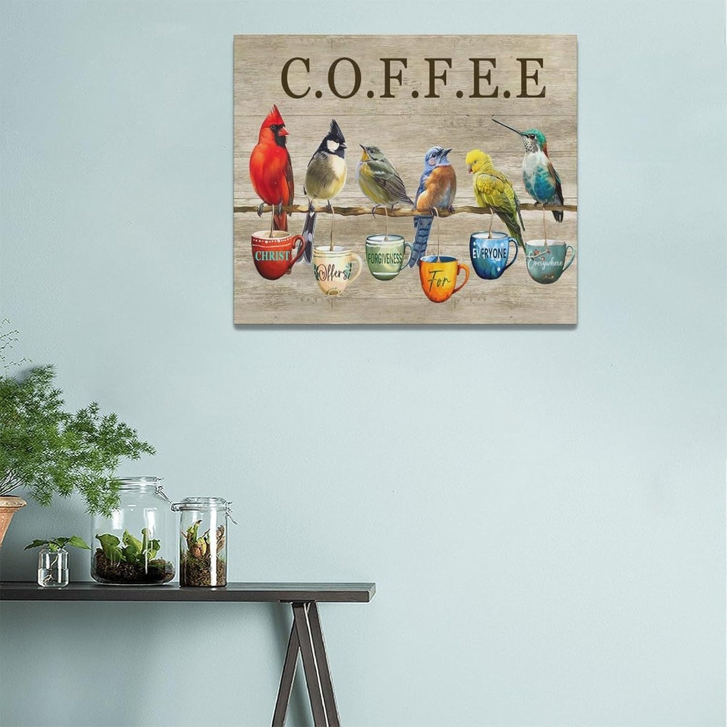 Rustic Bird Coffee Wall Art Kitchen Christ Coffee Pictures Wall Decor Farmhouse Cardinal Hummingbird Canvas Print Painting Artwork for Coffee Bar Living Room Bedroom 20"x24"