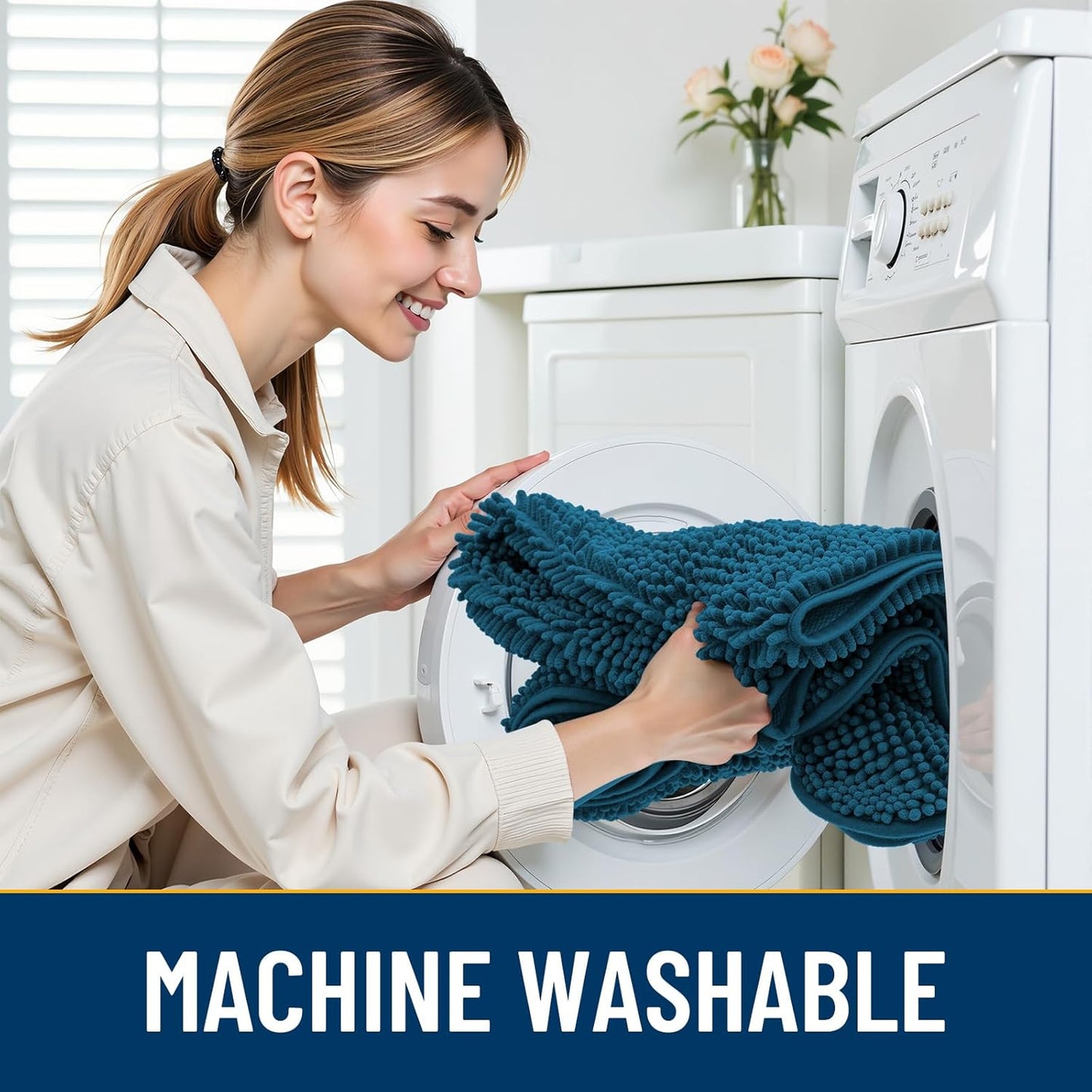 Smiry Dog Door Mat for Muddy Paws 47x24, Absorbs Moisture and Dirt Doormat, Non-Slip Washable Quick Dry Chenille Front Door Mat Indoor Entrance, Entryway Carpet for Inside Floor, Atlantic Blue