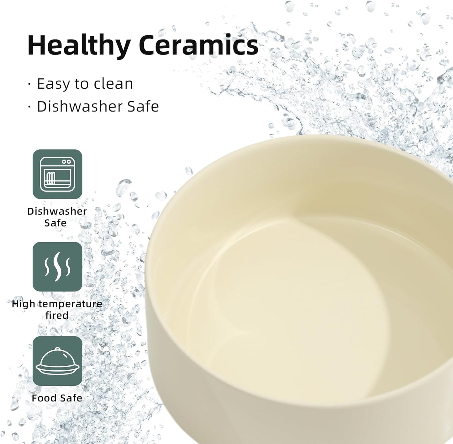 Ceramic Set of 2 Dog Bowls, Food and Water Bowls for Dogs, Puppy, 2pcs Pet Dishes(6inch, 2 x Beige Bowls)