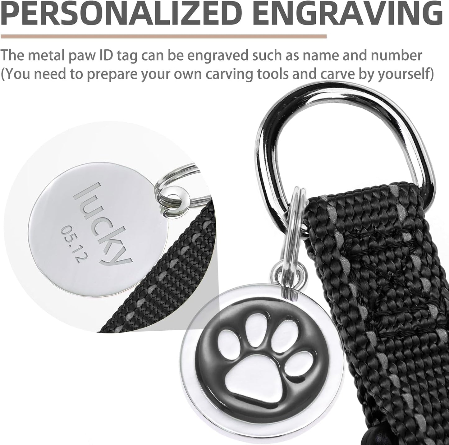 PUPTECK No Pull Dog Harness Soft Adjustable Basic Nylon Step in Puppy Vest Outdoor Walking with ID Tag, Reflecive Black, S