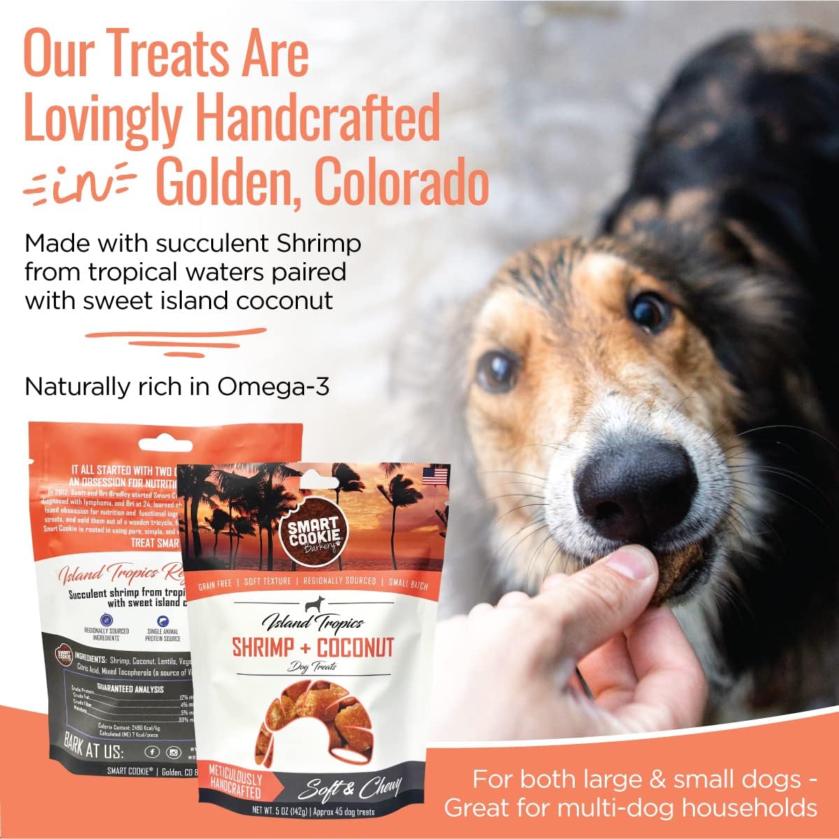 Smart Cookie All Natural Soft Dog Treats - Shrimp & Coconut - Healthy Dog Treats for Allergies, Sensitive Stomachs - Chewy, Grain Free, Human-Grade, Made in The USA - 5oz Bag, 1 Pack