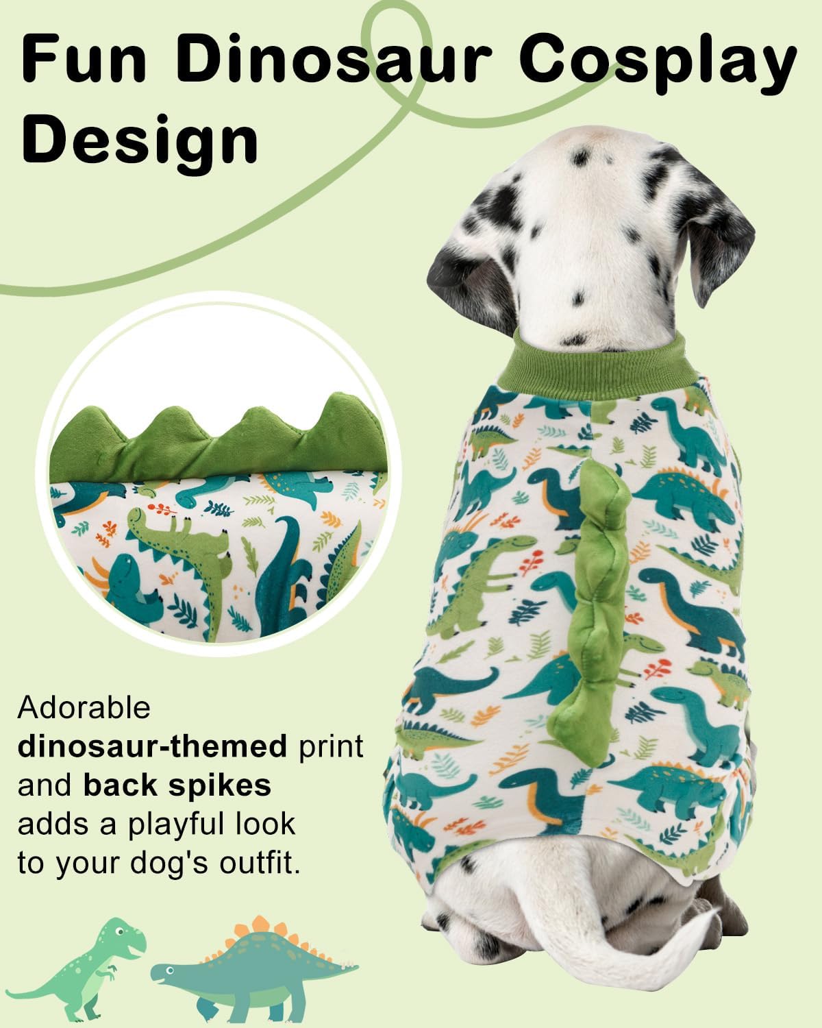 CuteBone Dinosaur Costume Dog Pajamas, Stretchy Spandex Crystal Velvet Sleepwear Coat for Small Dogs, Soft & Warm Pet Outfit Clothes for Cold Weather, Cozy Pullover Design COSP05XS