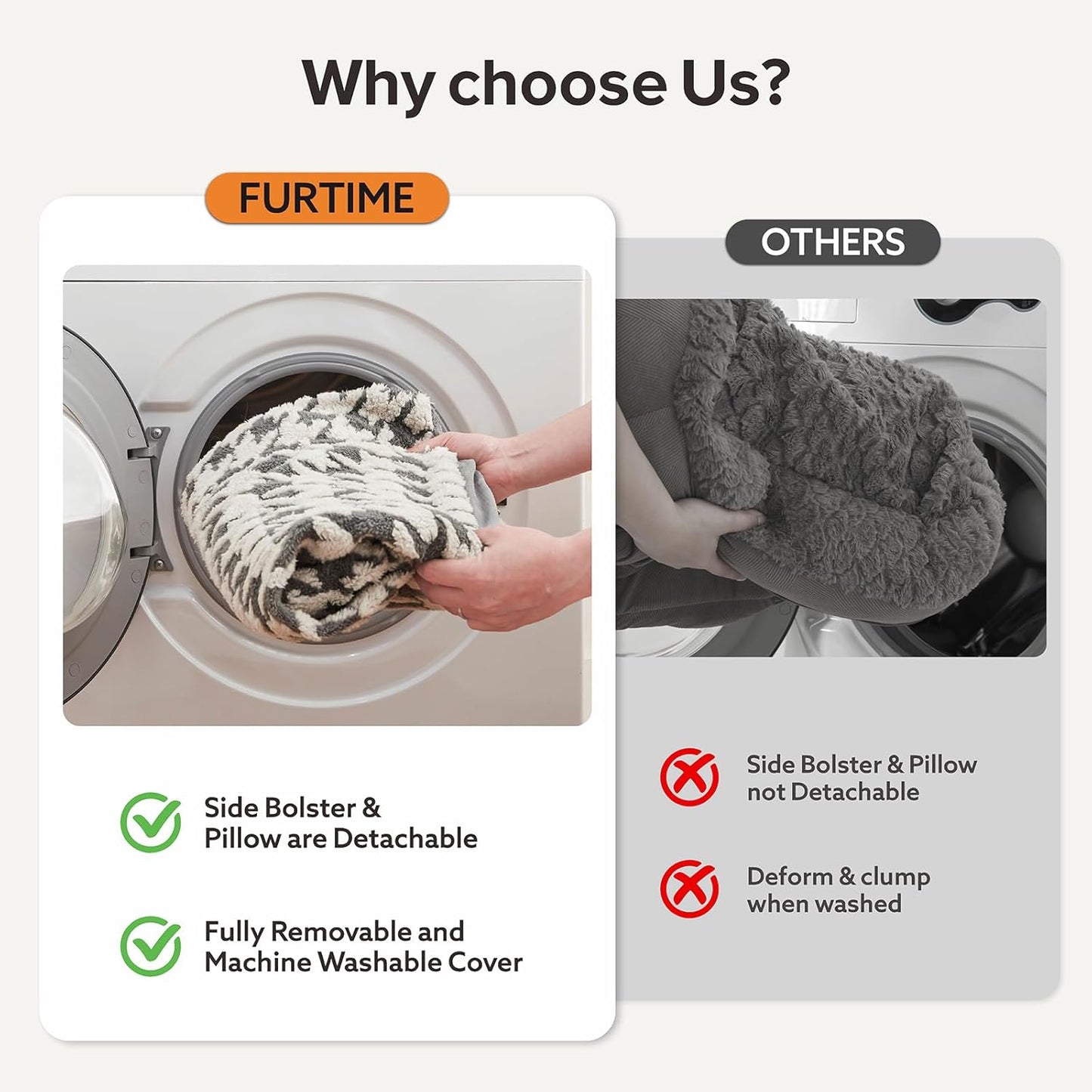 Orthopedic Dog Beds for Medium Dogs Washable, Detachable Side Bolster and Pillow, Medium Dog Sofa with Memory Foam, with Removable Cover and Non-Slip Bottom, Grey (Grey, M (28"x22.8"x9.4"))