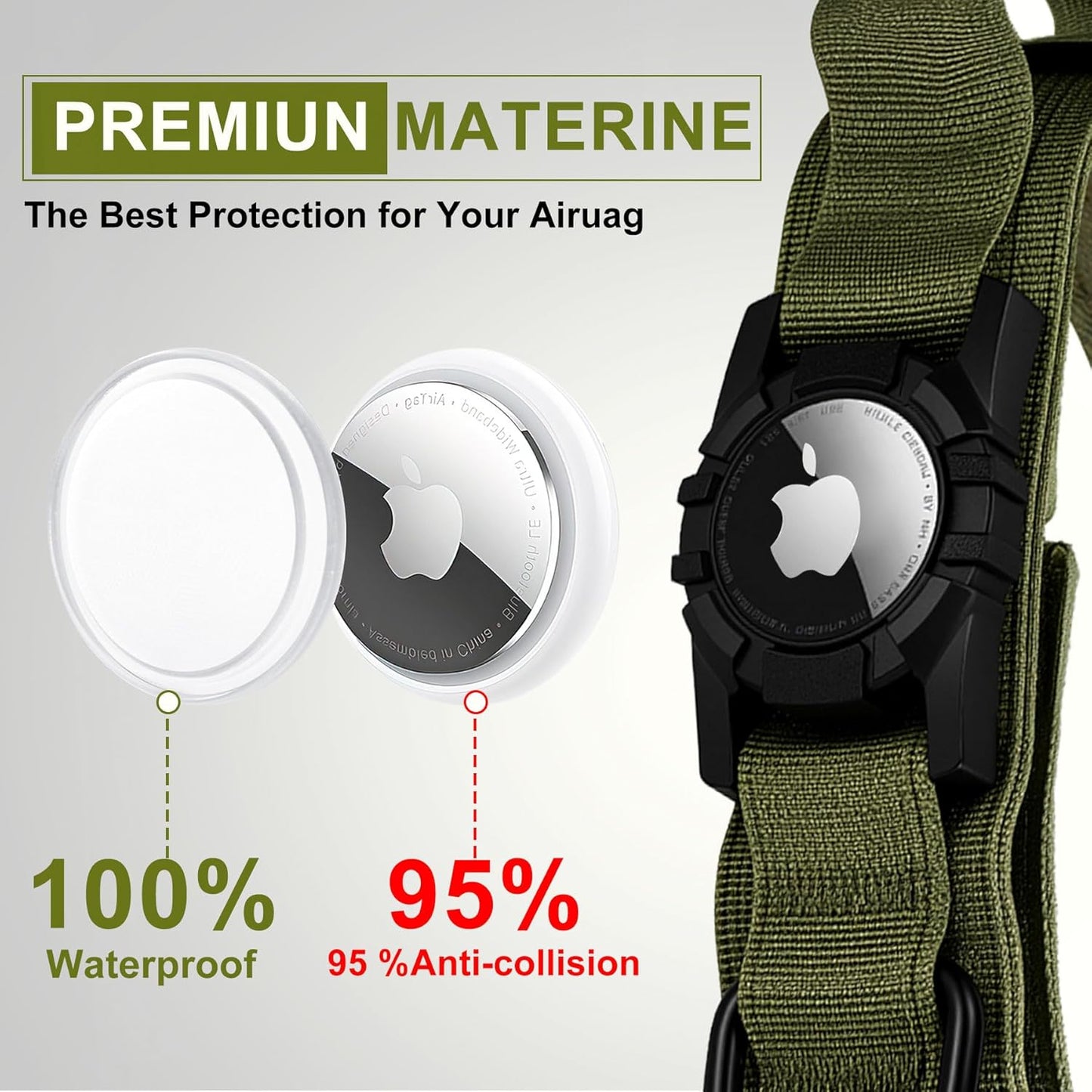 Tactical AirTag Dog Collar - Heavy Duty, Adjustable GPS Collar Compatible with Apple AirTag, with Holder & Control Handle for Medium/Large Dogs [ Green, M ]