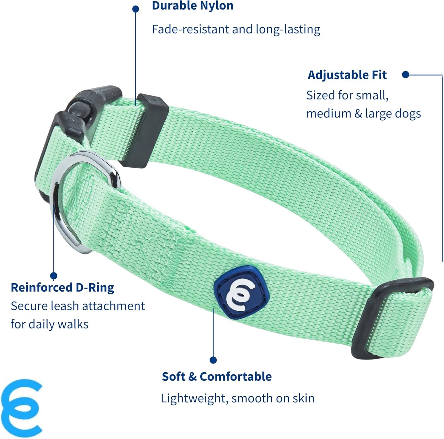 Blueberry Pet Essentials Dog Collar | Adjustable Girl Dog Collars for Medium Dogs | Pastel Green Puppy Collar | Classic Nylon Dog Collars for Small Dogs | Pet Accessories