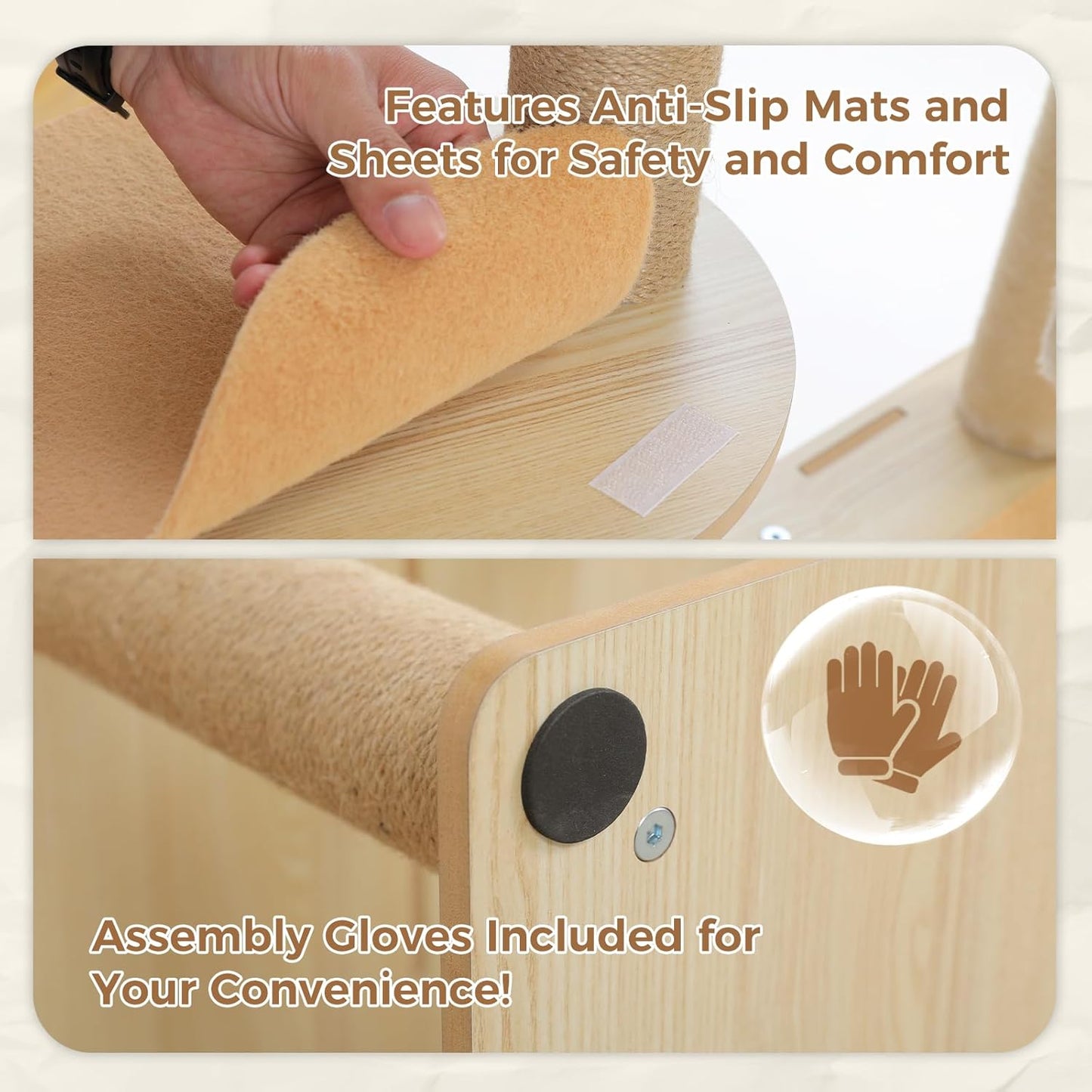 PEQULTI 71'' Cat Tree, Tall Wood Cat Tower for Indoor Cats with 2 Acrylic Cat Hammock, Multi-Level Activity Trees with Scratching Posts, Condo House and Large Top Perch for Large Cats, Beige