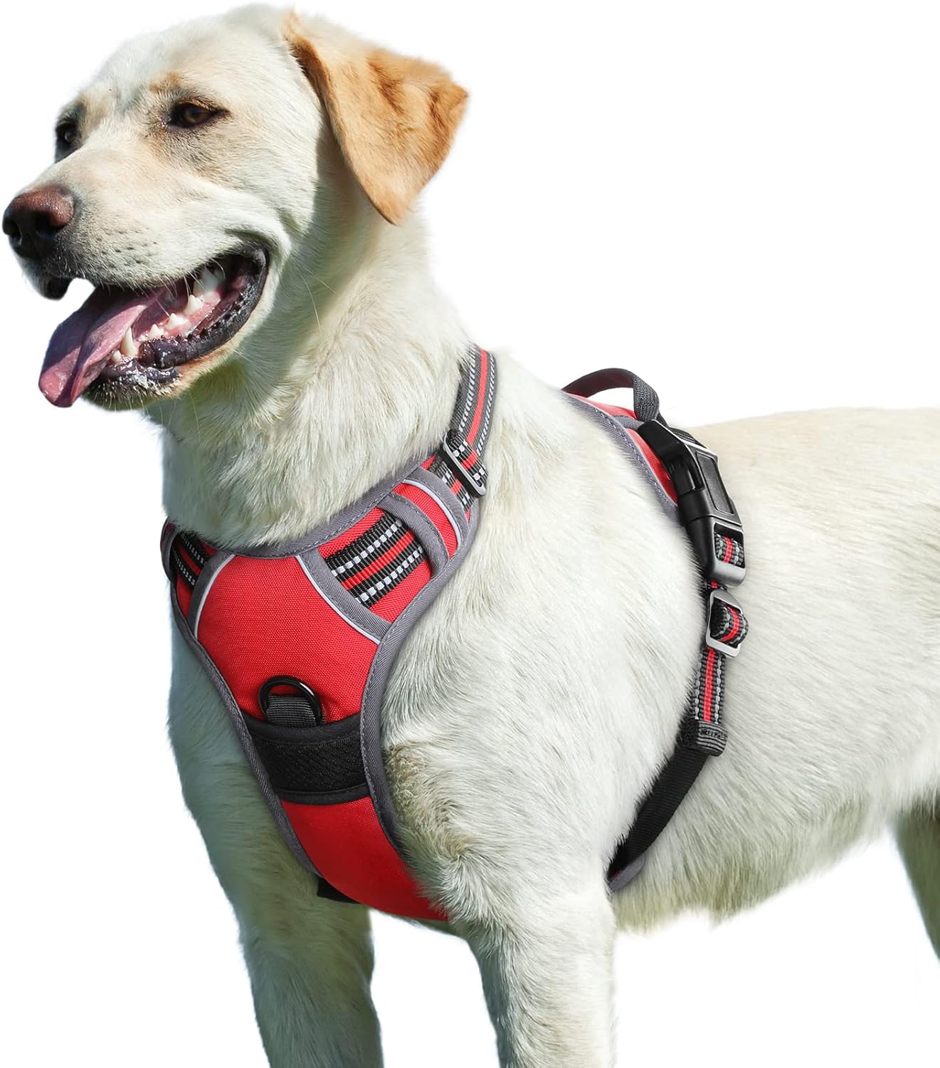 Eagloo Dog Harness for Large Dogs, No Pull Service Vest with Reflective Strips and Control Handle, Adjustable and Comfortable for Easy Walking, No Choke Pet Harness with 2 Metal Rings, Red, L