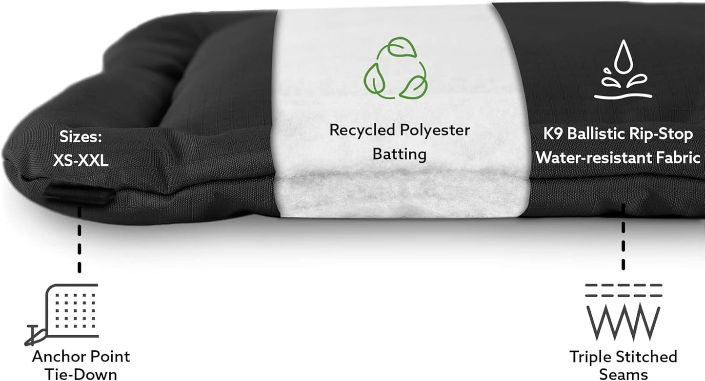 K9 Ballistics Tough Ripstop Dog Crate Pad - Durable & Machine Washable with Non-Skid Bottom and 120-Day Warranty, Fits 48" Wire Crates - 47"x29" Obsidian Black