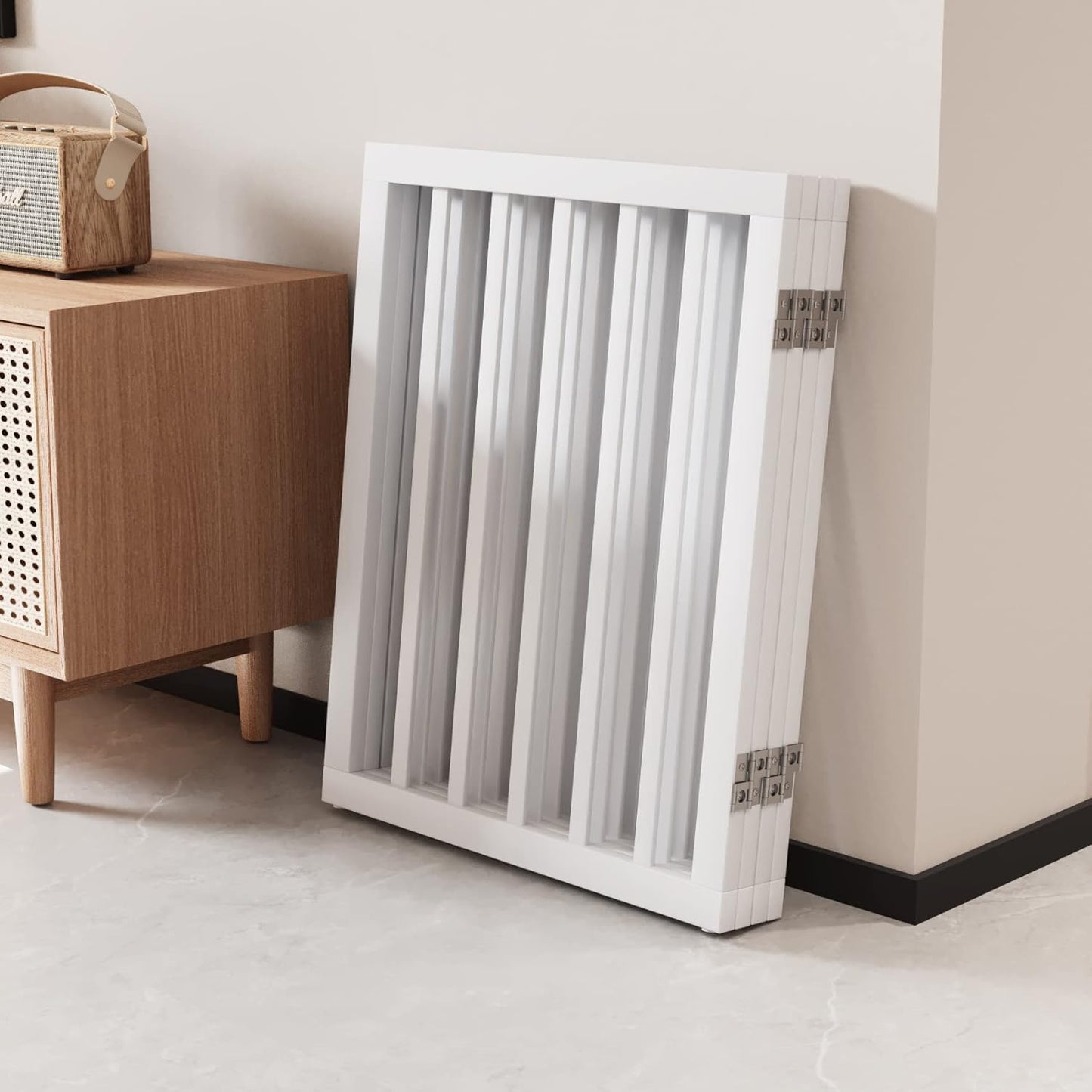 Wooden Dog Gate Freestanding Foldable Pet Gate 4 Panel Fully Assembled Dog Gates for Doorways House Stairs