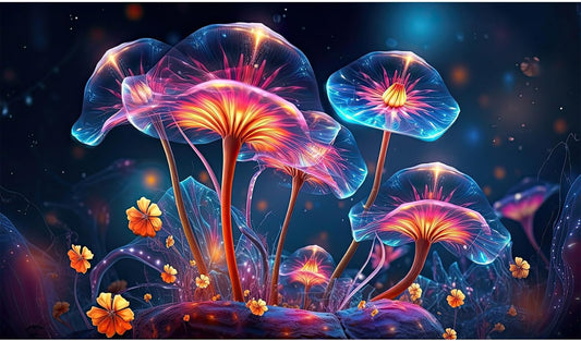 Flower Aquarium Background Modern Style Bluebell Blooming Flower Floral Design Terrarium Background Mysterious Elegant Glowing Fantasy Flower Fish Tank Backdrop Poster Decorations Vinyl 48x18in