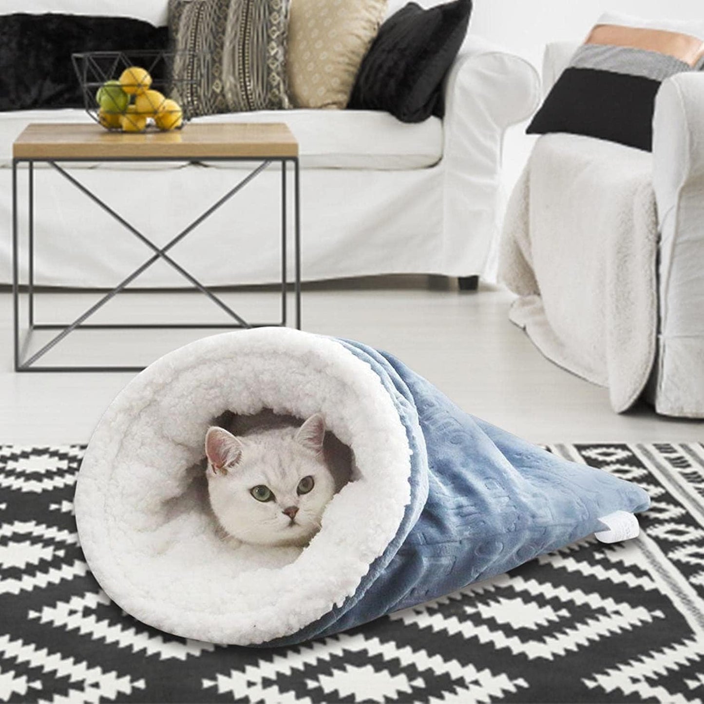 Cozy Cat Winter Sleeping Bag - Self-Warming 360 Wrap Cave Bed, Soft Plush Large Sack for Indoor Cats (B)
