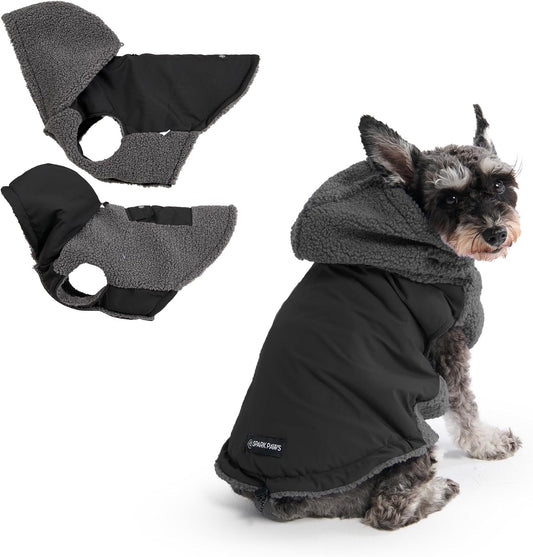 Spark Paws Reversible Dog Sweater, Sherpa Jacket Vest with Warm Fleece Lining, Warm Coat for Winter, Suitable for Small Medium, Large, XL XXL Dogs - Black and Grey - S