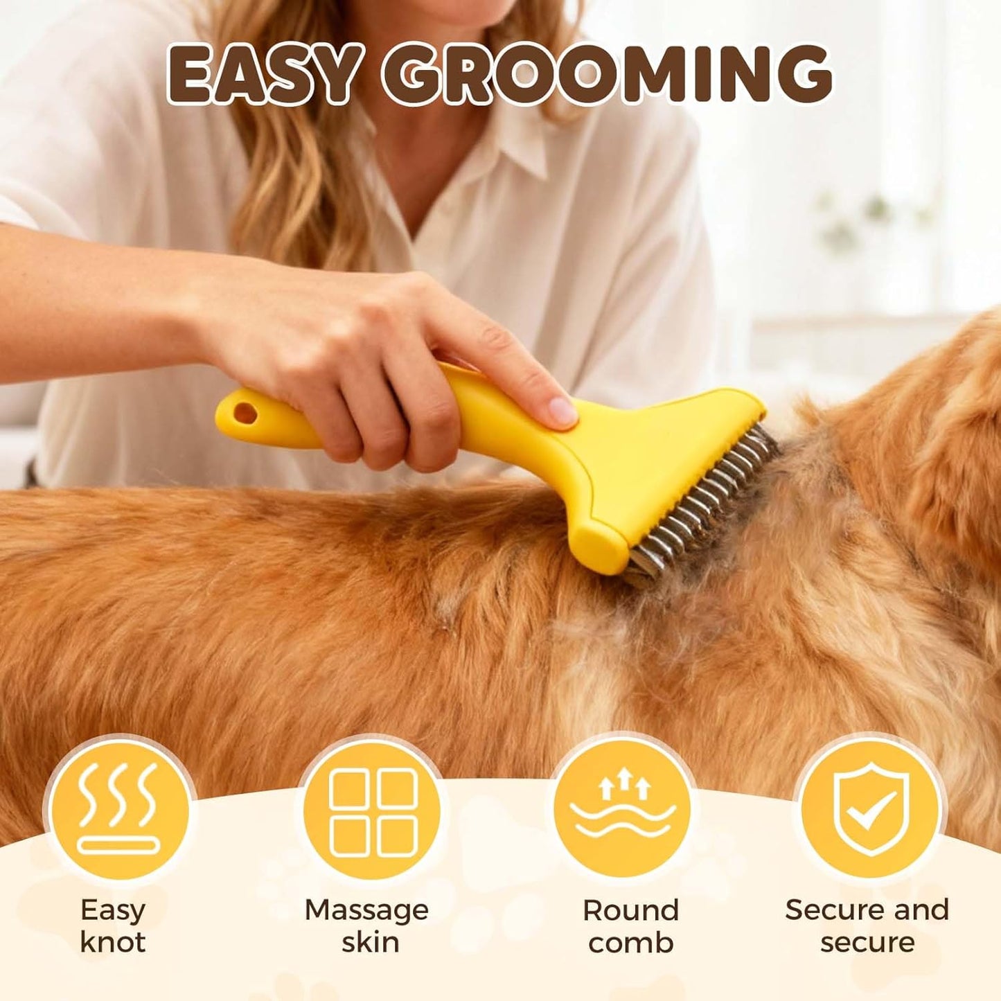 Pet Grooming Brush, 2025 New Self Cleaning Metal Comb, Detangling and Dematting Long, Matted Fur on Cats and Dogs, Easy to Remove Loose Undercoat, One Click Removal (White)