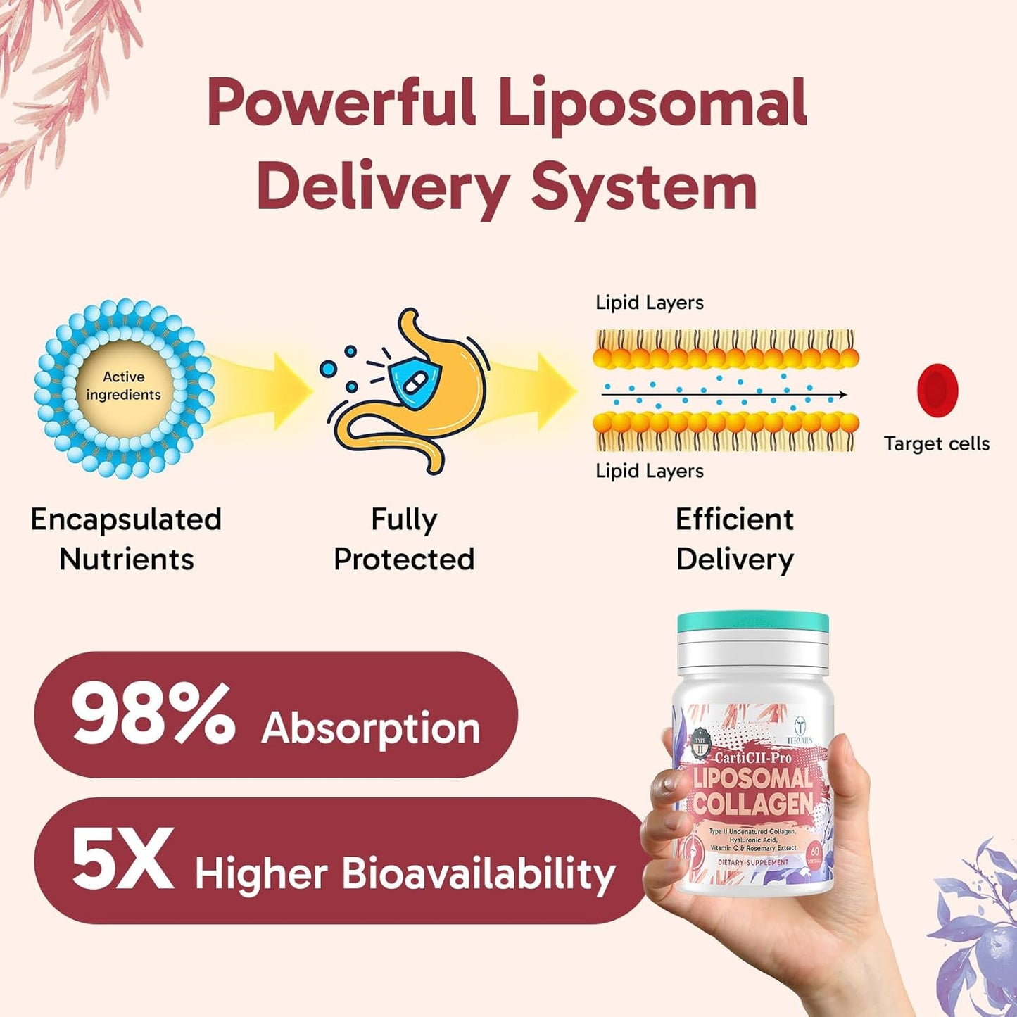 Liposomal Collagen Joint Support Supplement - Undenatured Type II Collagen for Men & Women with Hyaluronic Acid & Vitamin C for Joints Health & Mobility, 120 Softgels