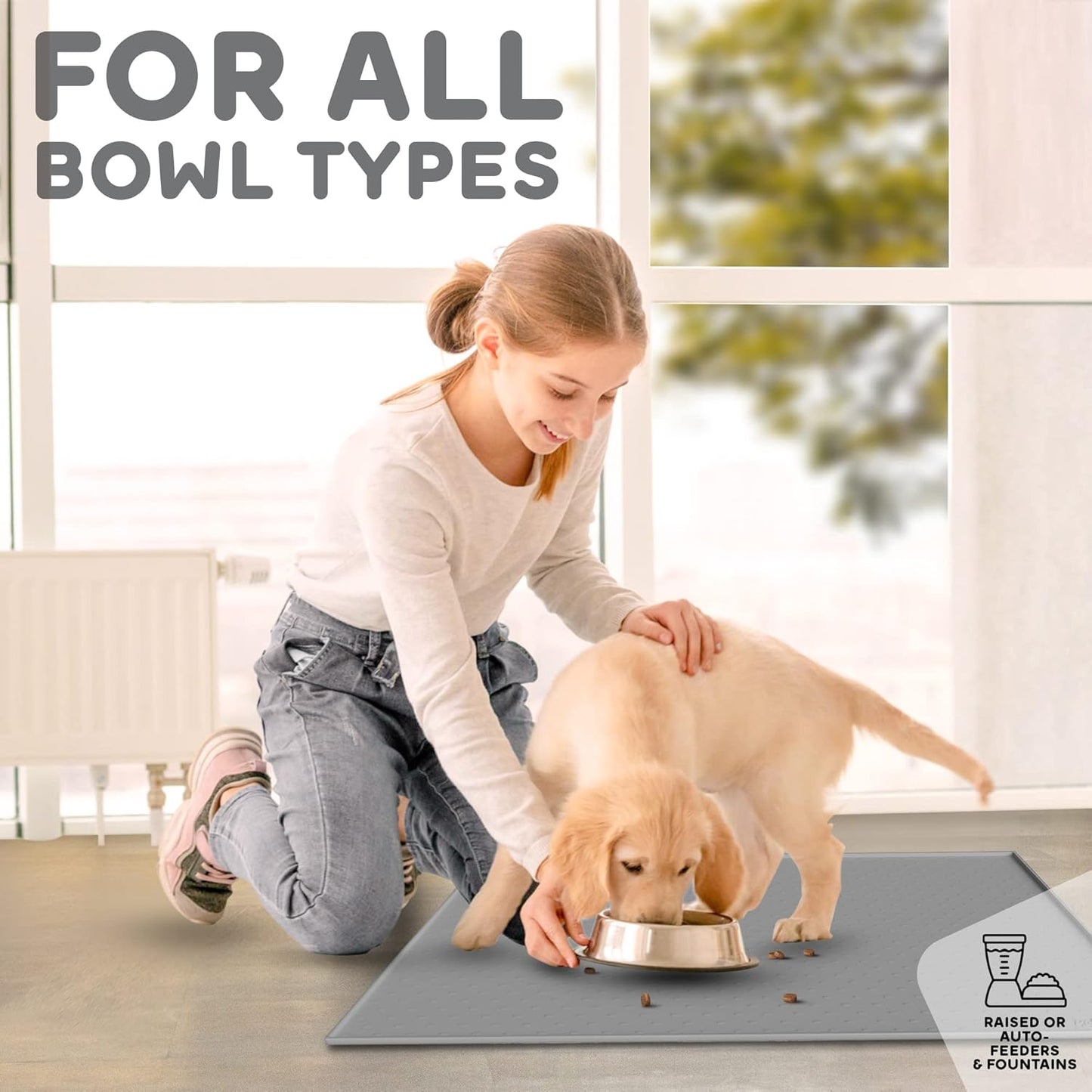 Dog Food Mat - Raised Edges Dogs Mat for Food and Water Prevent Spill, Waterproof Cat Food Mats Protect Floors, Easy Clean Dog Bowl Mats for Food and Water, Silicone Pet Feeding Placemats