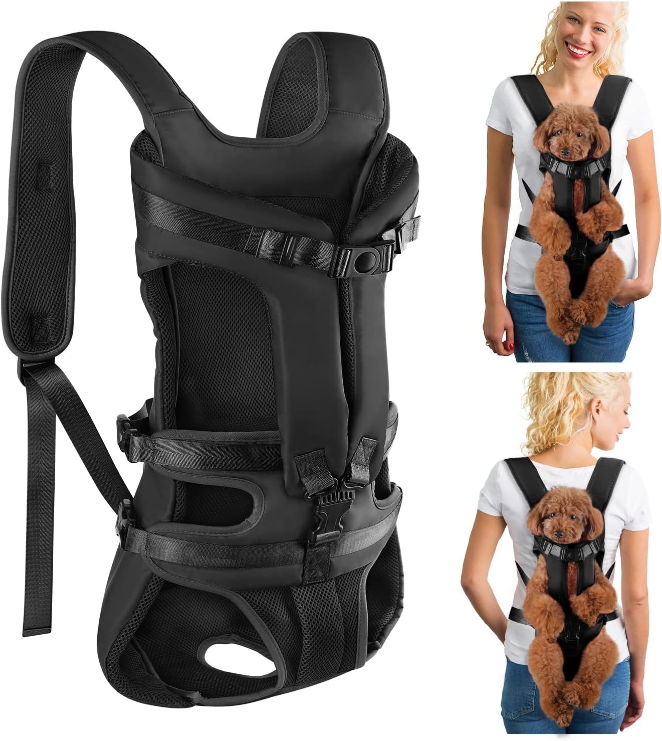 Lukovee Dog Backpack Carrier, Legs Out Easy-fit Dog Front Carrier for Small Medium Dogs,Adjustable Hands Free Dog Chest Carrier for Hiking Cycling (Black,X-Large)