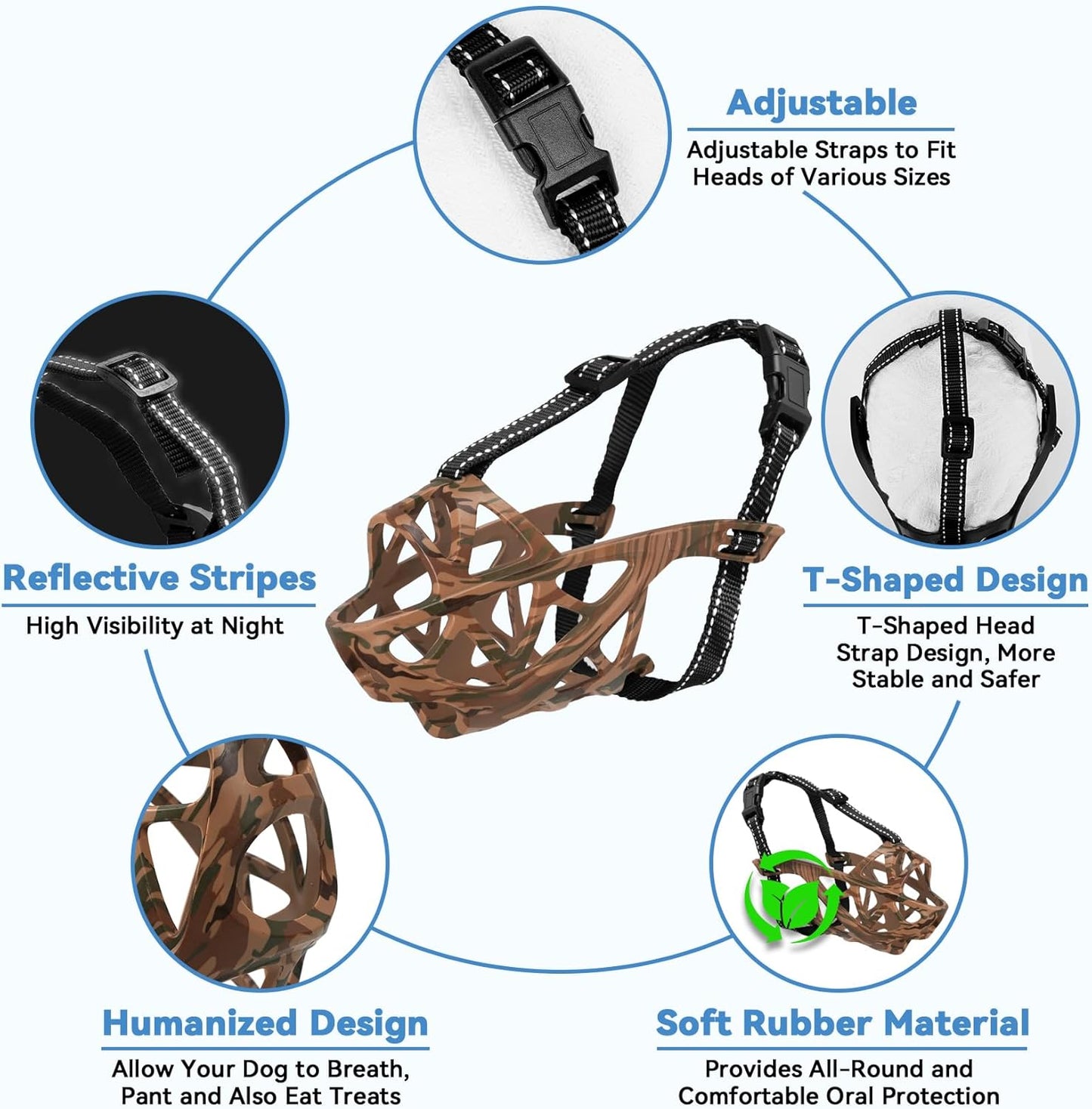 Dog Muzzle for Large Dogs, Breathable Basket Muzzles for Small, Medium and X-Large Aggressive Dog, Allows Panting Drinking, Suitable for Grooming Trimming Training (Camouflage Brown, M)