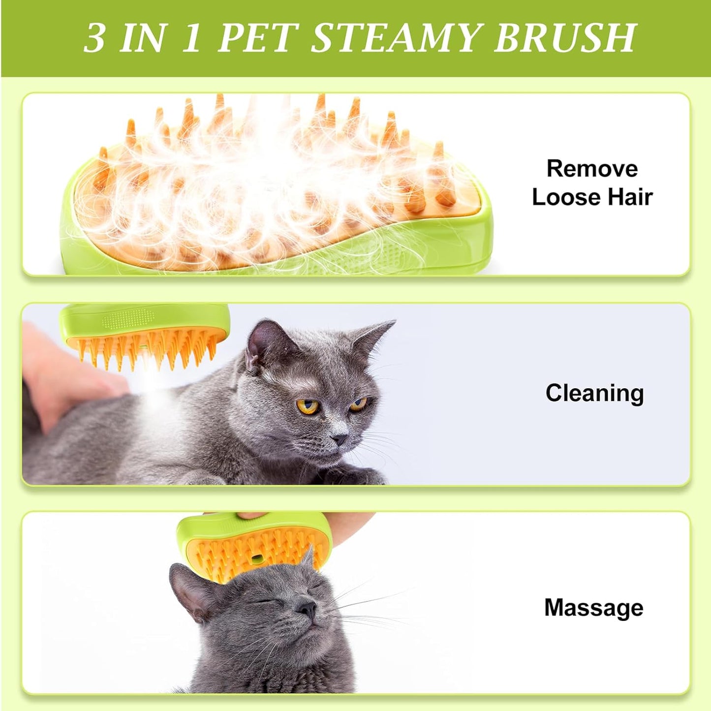 Steam Brush for Cats Shedding, 3 in 1 Steamy Water Pet Hair Removal Comb with Steamer, Spritz Comb for Dog, Indoor Cat Spray Mist Grooming Defur Brush, Cepillo Vapor Gato Perro, Steaming Cleaning Spa