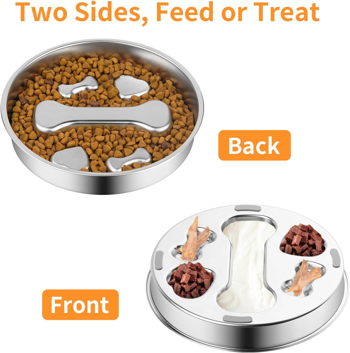 Slow Feeder Dog Bowl - 2 Cups Stainless Steel Dog Slow Feeder Food Bowl, Metal Non-Slip Lick Plate,Puppy or Cat Food Holder,Pet Supplies,Puzzle Maze Dish for Small & Medium Sized Breeds