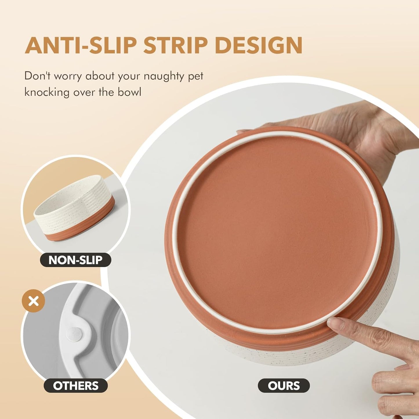 Ceramic 5.1inch Set of 2 Dog and Cat Bowls for Puppy, Kitty, Cats, 2pcs Anti-Slip Food and Water Pet Feeder(2 Bowls, Vanilla White)