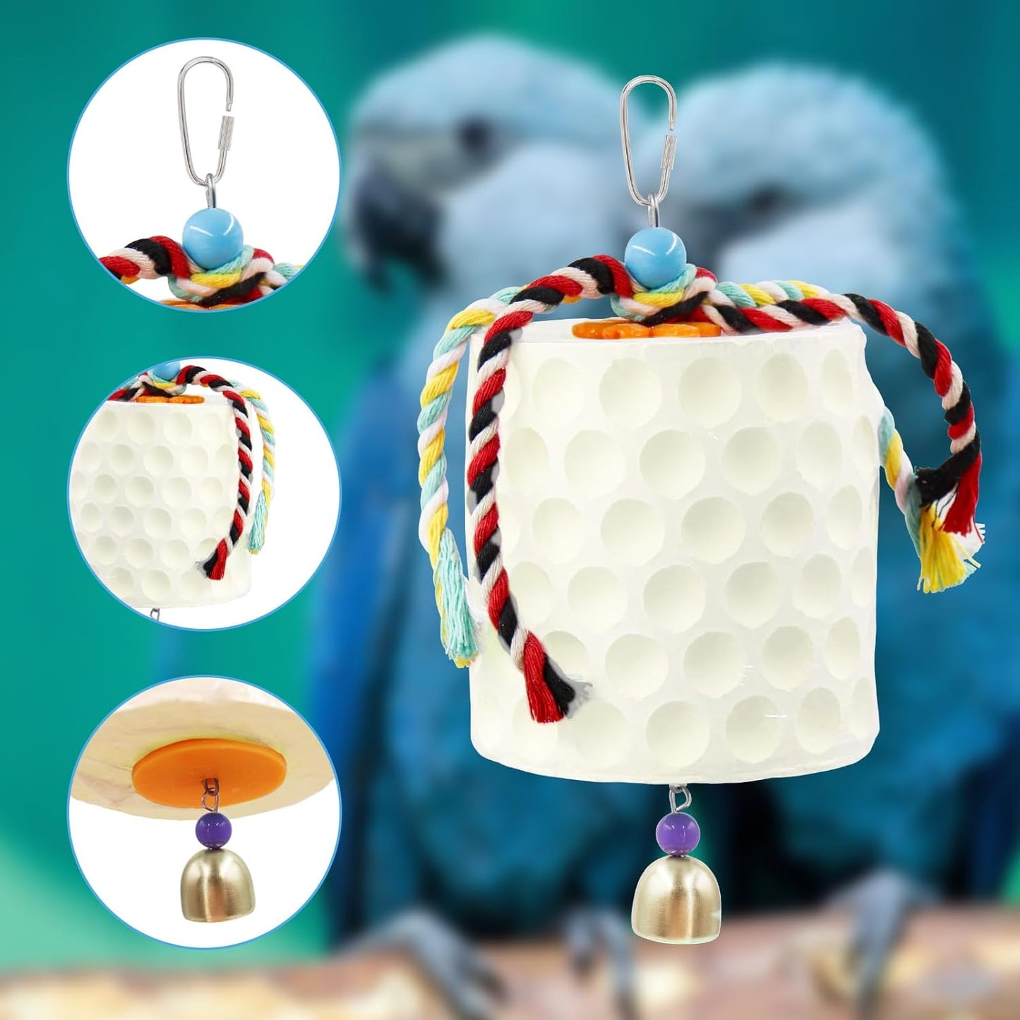 Extra Large Bird Chewing Toy, Parrot Beak Grinding Calcium Stone with Bells, Bird Cage Accessories, Cage Toys for Cockatiel Parakeet Parrot Budgies Rat Hamster Chinchilla Rabbit Bunny African Grey