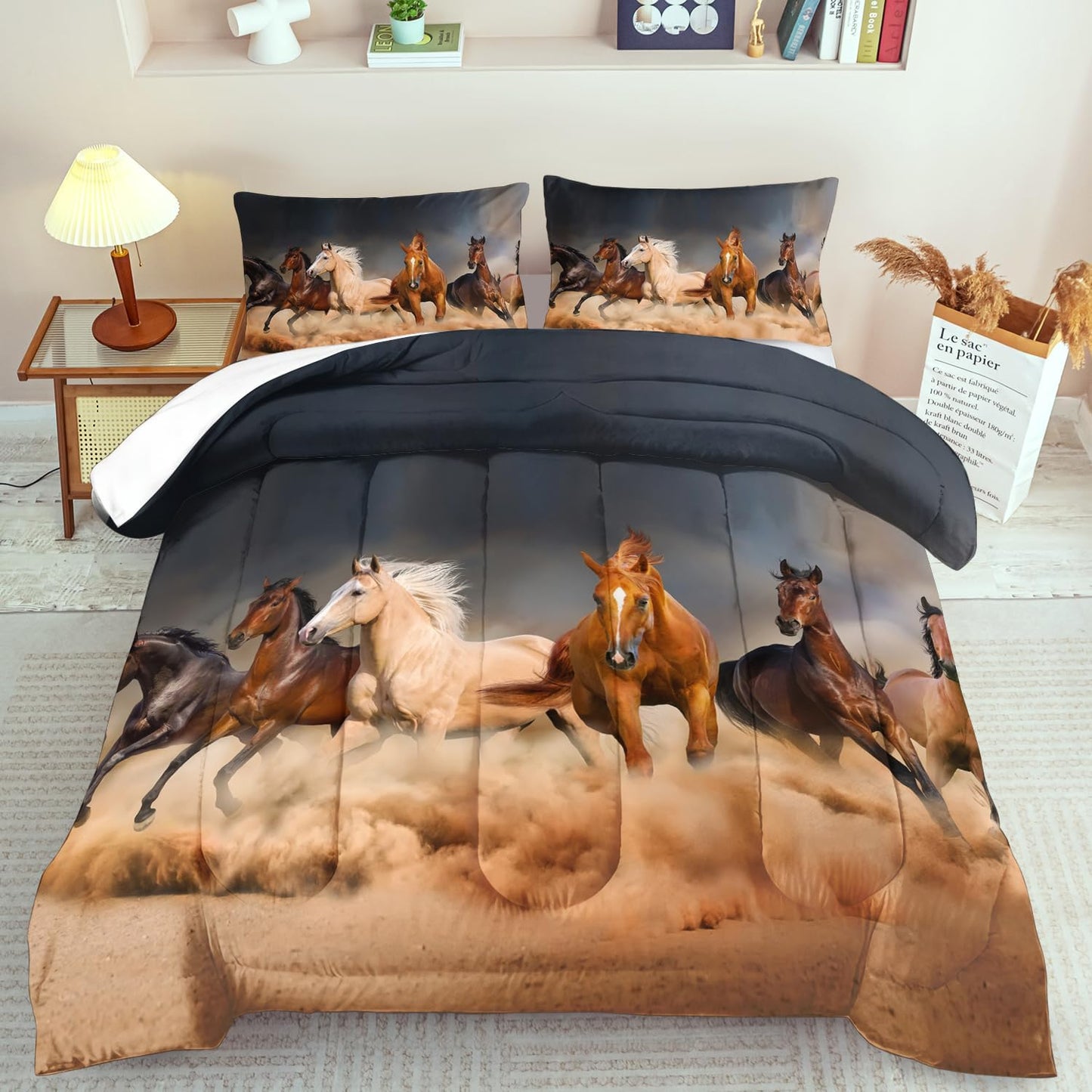 Western Horse Comforter Set Full for Boys,Brown Western Cowboy Bedding Sets Full Size, Farm Style Animal Horse Quilt for Boys, Southwestern Farmhouse Home Cowgirl Comforter Bedroom Decor
