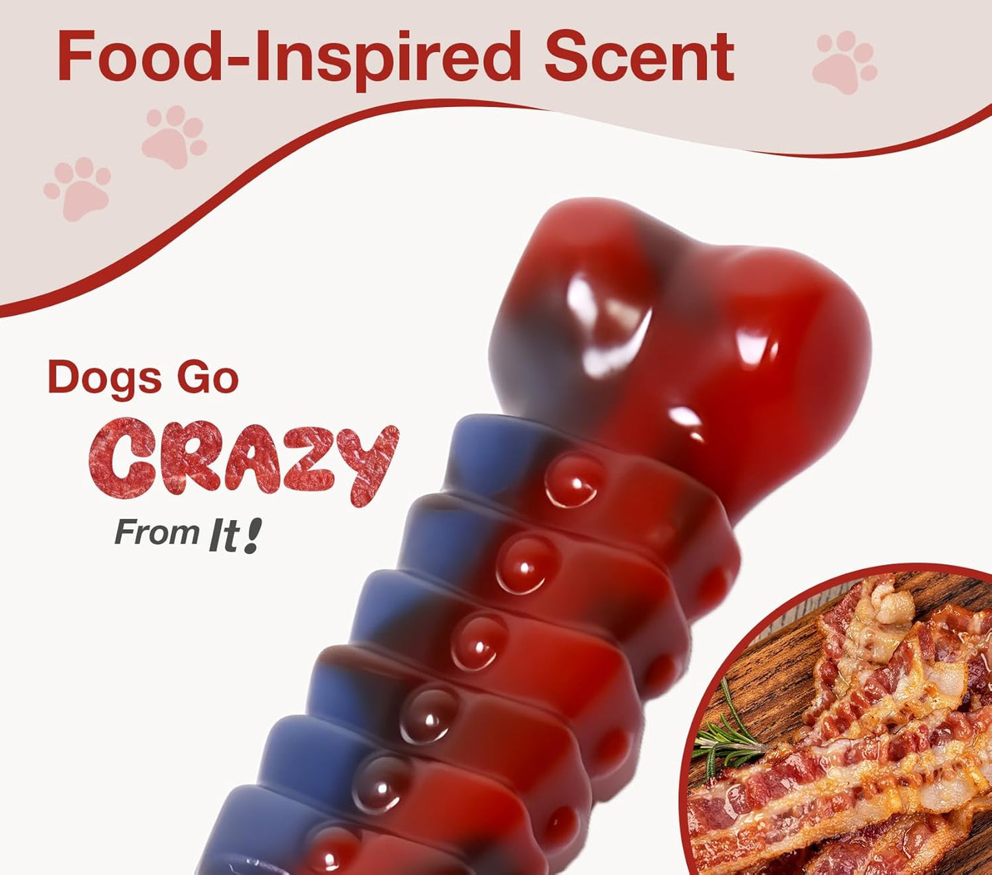 Tough Dog Toys for Aggressive Chewers - Indestructible Chew Toy Bone for Medium & Large Breeds, Keeps Dogs Busy & Cleans Teeth - Bacon Flavored