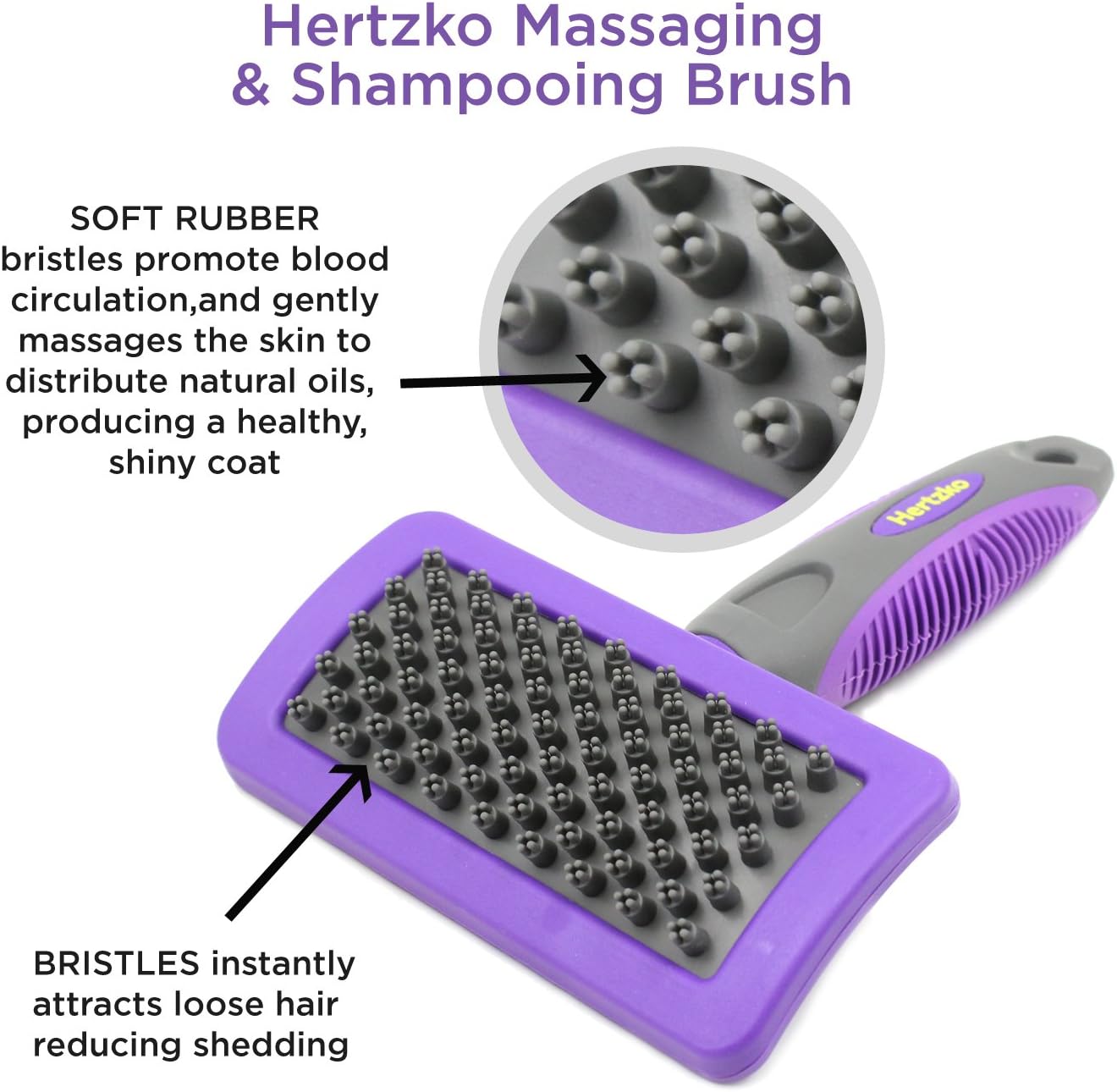 Hertzko Pet Bath & Massage Brush Great Grooming Comb for Shampooing and Massaging Dogs, Cats, Small Animals with Short or Long Hair - Soft Rubber Bristles Gently Removes Loose & Shed Fur