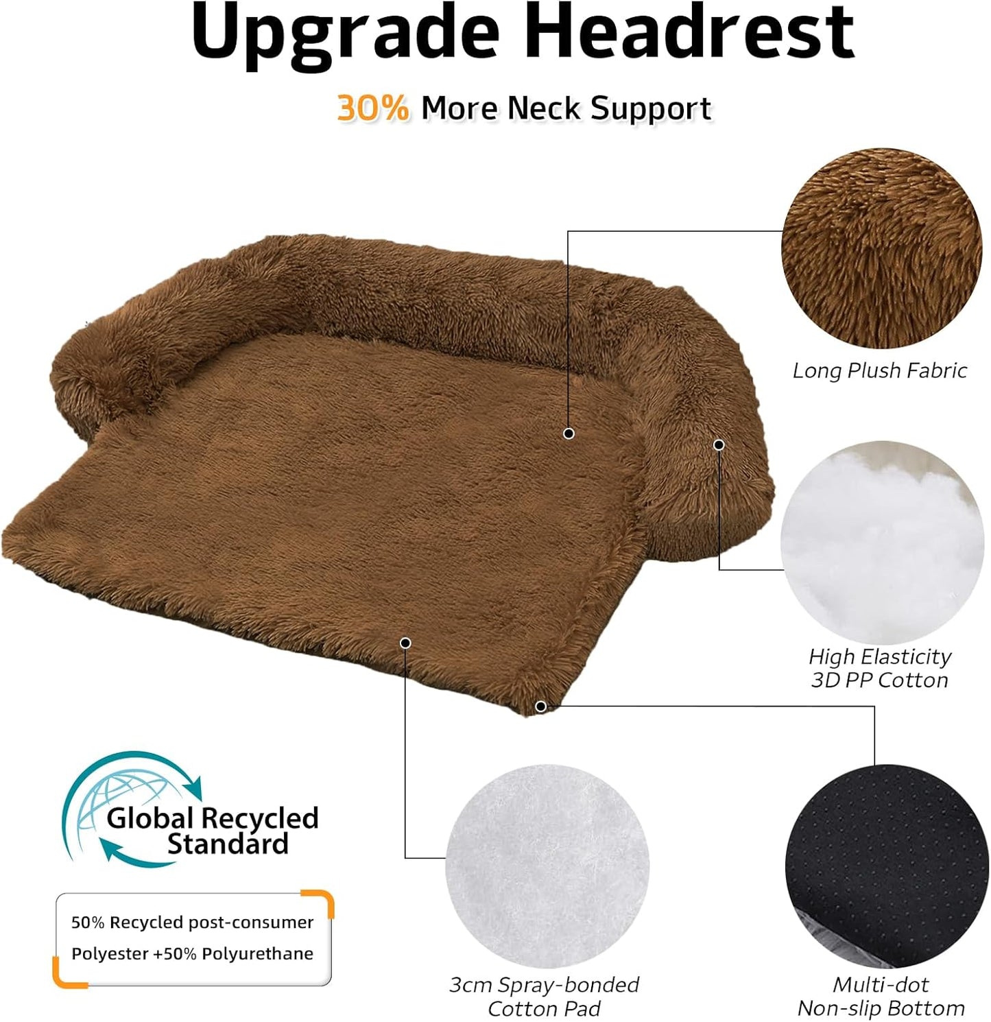 GGIB Calming Dog Bed Fluffy Plush Dog Mat for Furniture Protector with Removable Washable Cover for Large Medium Small Dogs and Cats (Medium, Brown)