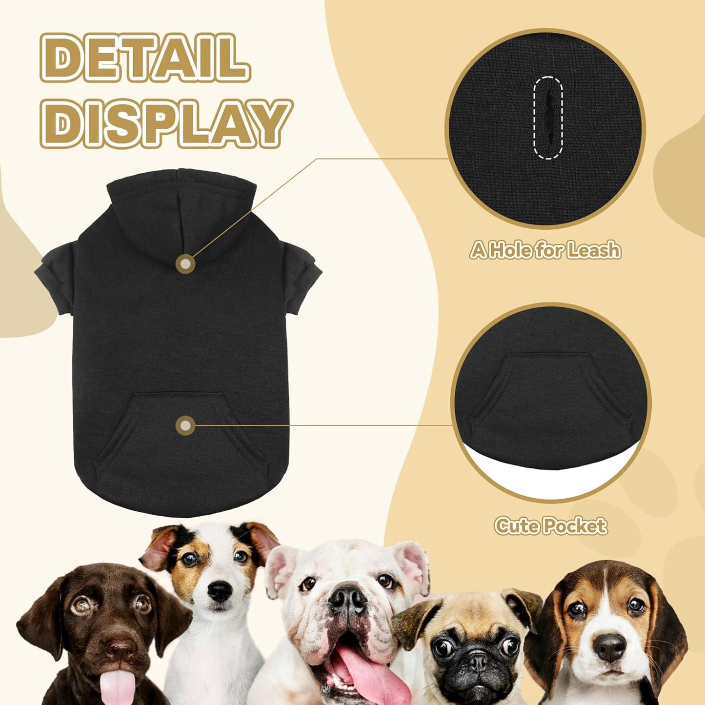 Dog Sweaters for Medium Dogs Dog Hoodie Fleece Dog Sweater Soft Dog Clothes Sweatshirt with Pocket Dog Hoodie for Medium Dogs(Black&M)