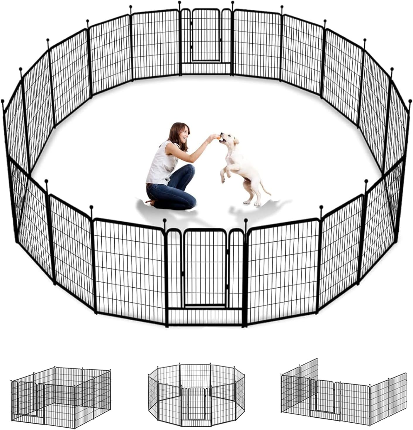 Dog Playpen Outdoor 40 inch 16 Panels Indoor Dog Pen for Large/Medium/Small Dogs Rustproof Metal Dog Fence Outdoor for Yard, Puppy Playpen with Door Portable Pet Fence for RV Camping Yard