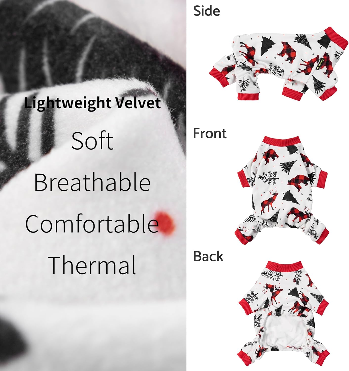 Fitwarm Reindeer Dog Christmas Pajamas, Winter Doggy Clothes for Small Dogs Boy Girl, Fleece Dog Onesie with Feet, Holiday Pet Outfit, Black, White, Red, Small