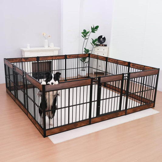 Dog Playpen, 31.5" Height Dog Pen Indoor, Heavy Duty, Safe and Sturdy, Furniture Style Puppy Pen (12 Panels (31.5" High), Rustic Brown)