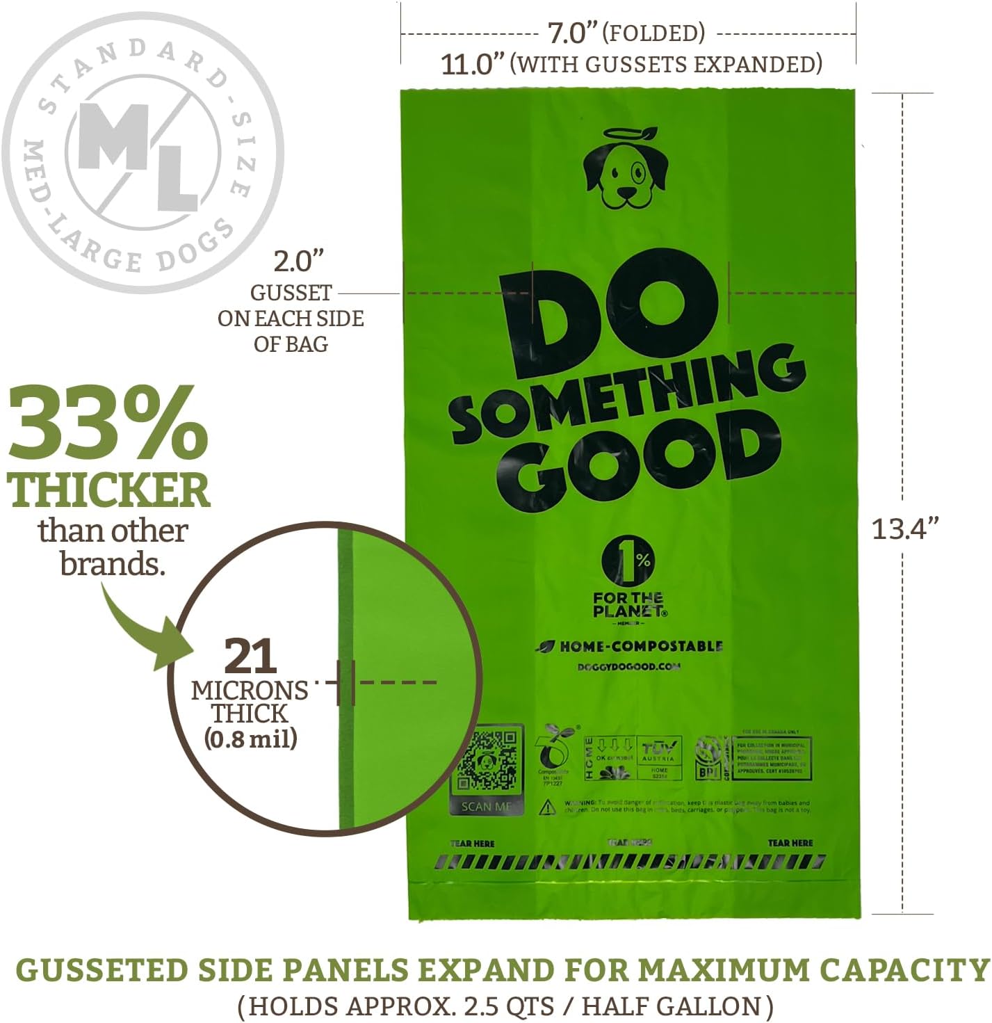 Doggy Do Good Poop Bags for Dogs (200 Ct), Easy Open Dog Poop Bags Rolls, Certified Home Compostable