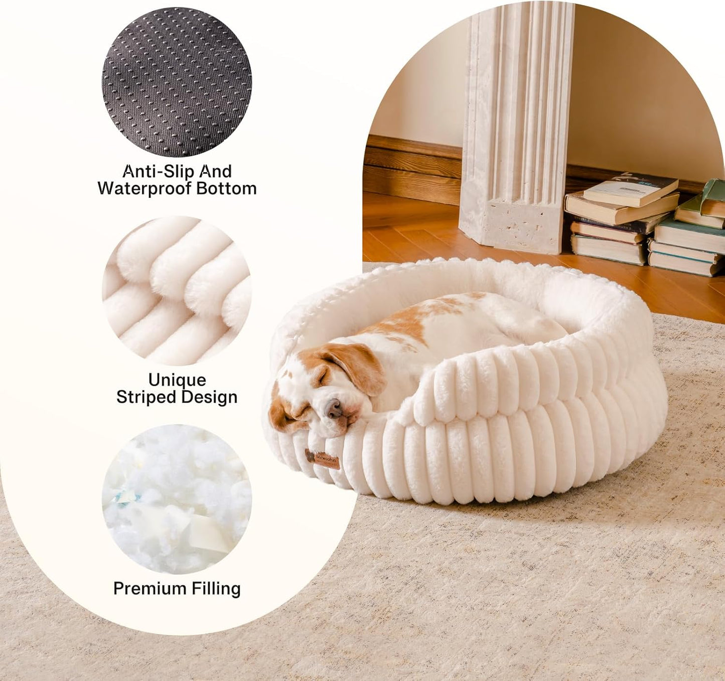 MEWOOFUN Washable Small Dog Bed, Cat Beds for Indoor Cats with Anti-Slip Bottom, Round Pet Bed for Puppy and Kitten (Beige, 24"x24"x9")
