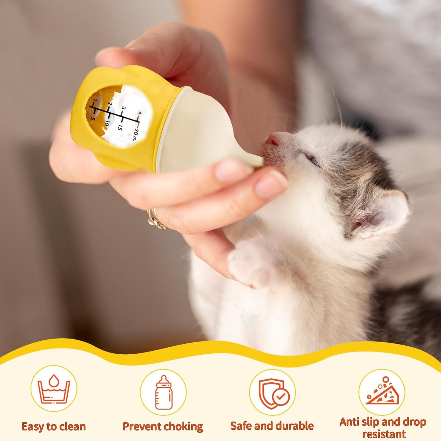 Kitten Bottle Feeding Kit for Nursing, Silicone Nipple Anti-Choking Puppy Bottle, YITOBA Small Clear Scale Puppy Feeder for Nursing Newborn Cats Dogs Pets (20ml)