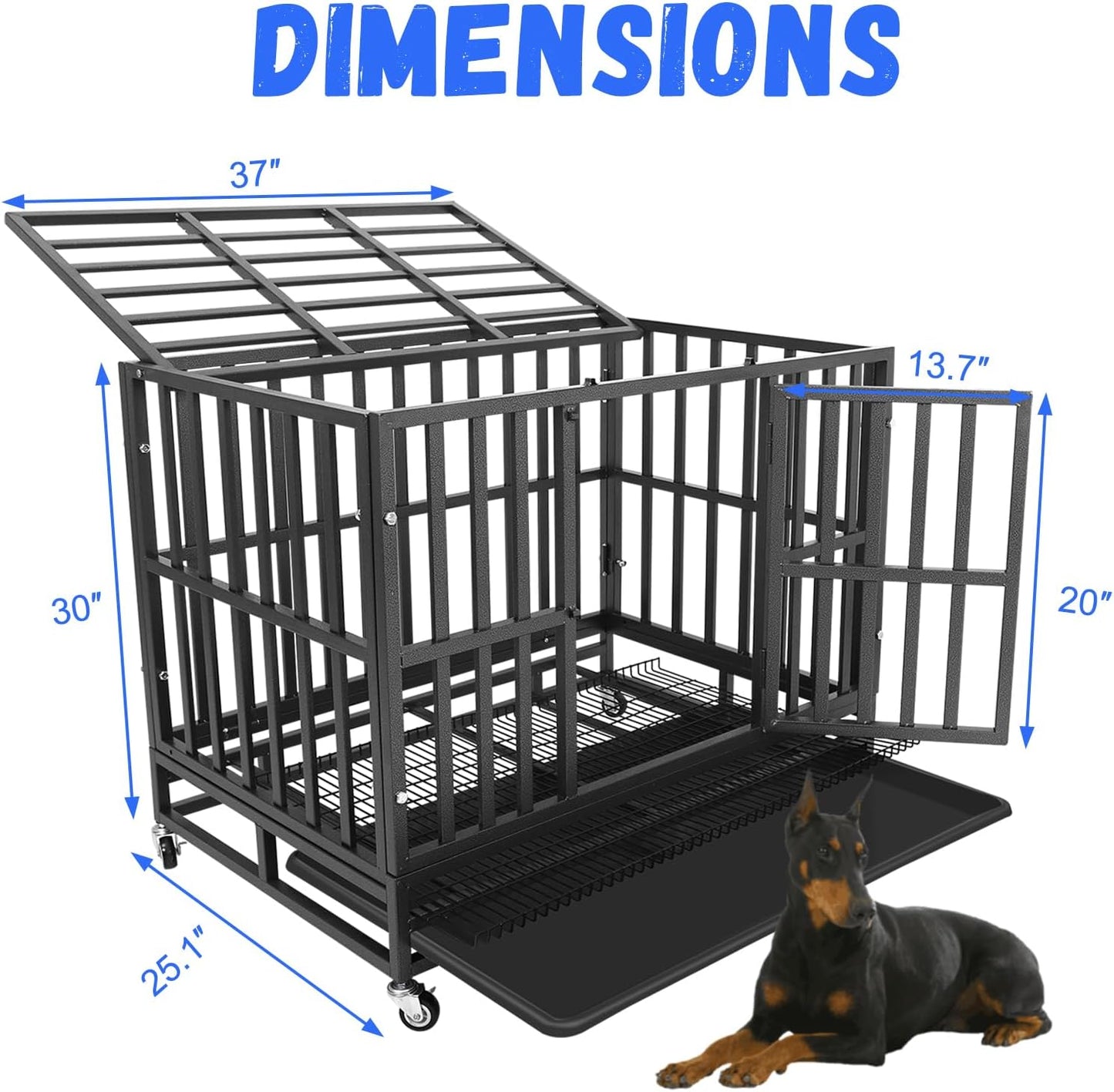 Confote 37" Heavy Duty Dog Crate Cage Kennel Metal Pet Crate Indoor Outdoor Pet Kennel for Small Dogs with Removable Tray, Double Door