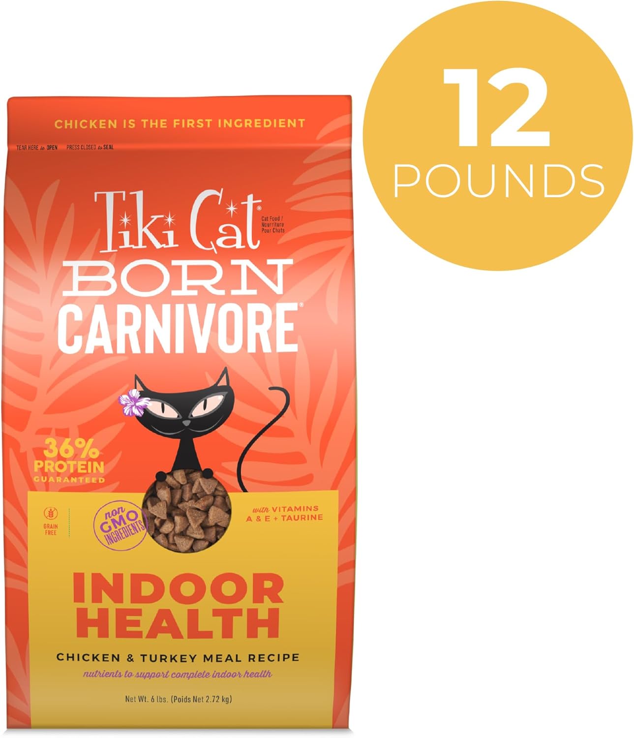 Tiki Cat Born Carnivore Indoor Health Dry Cat Food, Chicken & Turkey Meal, 6 lbs. Bag