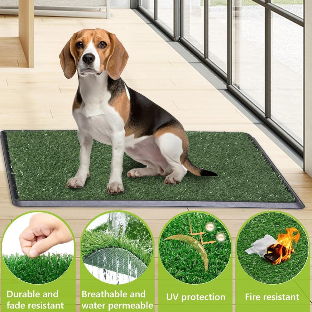 Artificial Grass Dog Grass Pad with Tray, Reusable Pet Urinal Pads for Training, 4 Layers Washable Bathroom Balcony Indoor Dog Potty (M-20×25")
