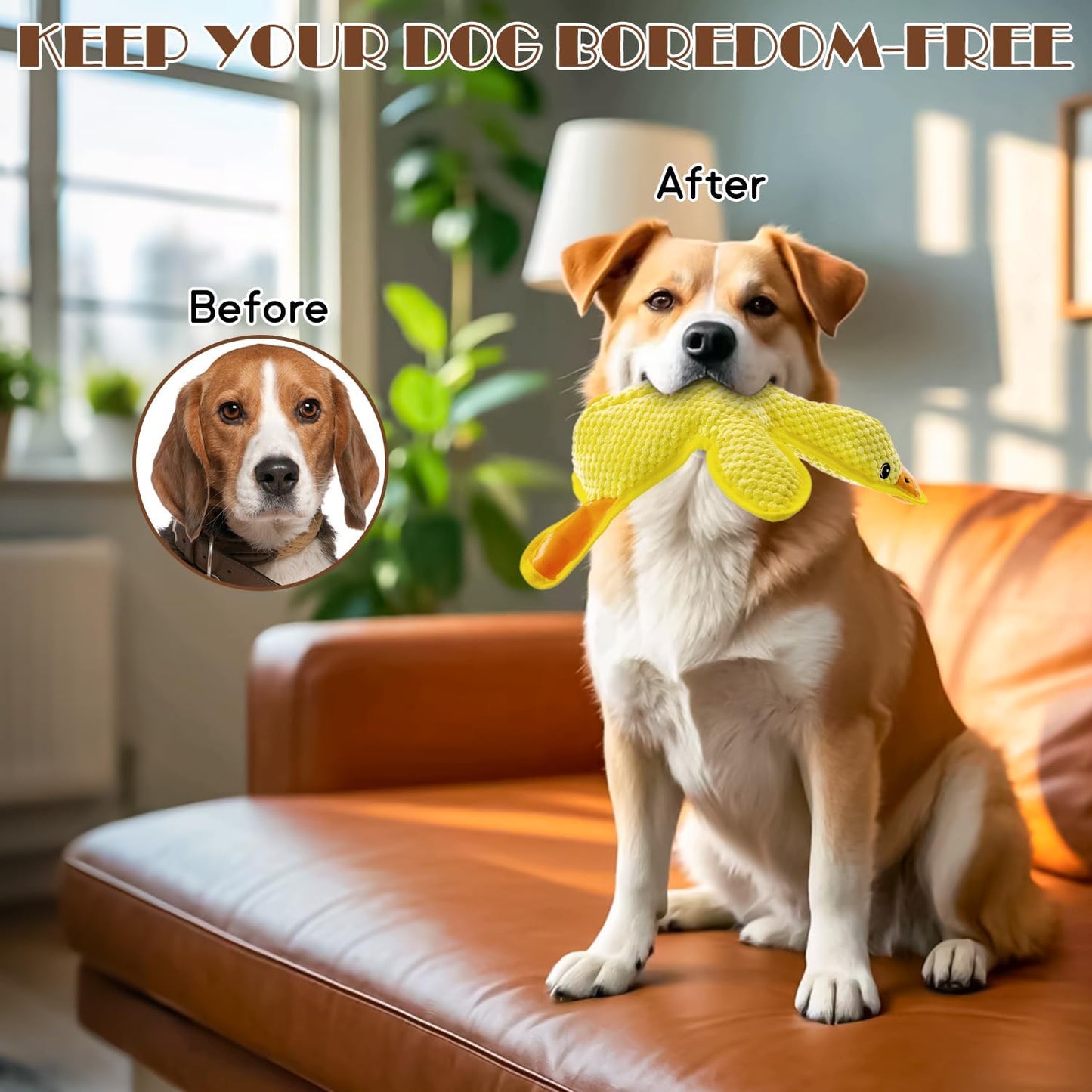 No Stuffing Dog Squeak Toys- Chew Toys for Small Medium Large Breed- Durable Puppy Teething Interactive to Keep Them Busy- Best Birthday Gift(Yellow Duck)