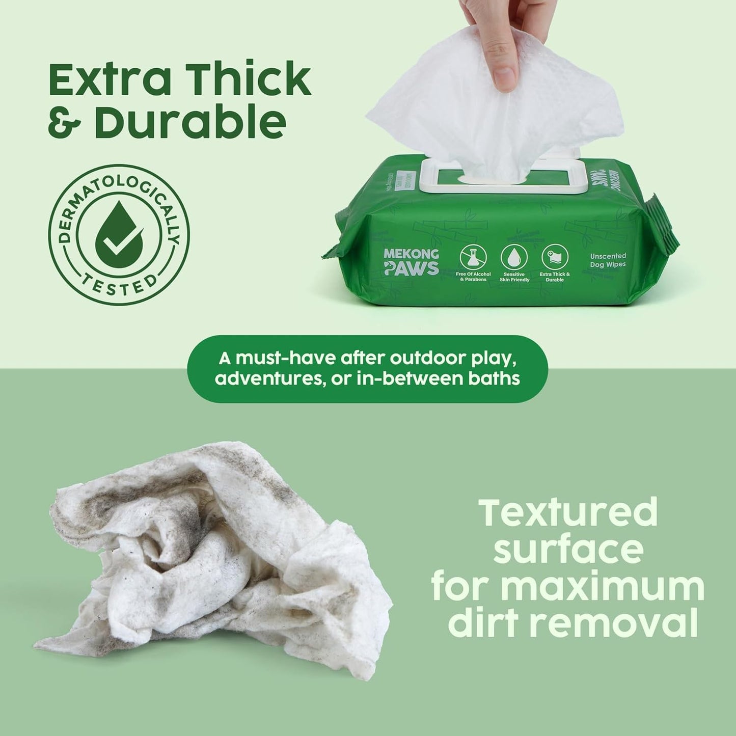 Pet Grooming Wipes - Unscented - Natural & Organic Bamboo Base - Freshening Wipes for Dog & Cat - Skin-Friendly & Gentle - Thick & Durable for Paws, Coat & Bum Cleansing - 400 Count