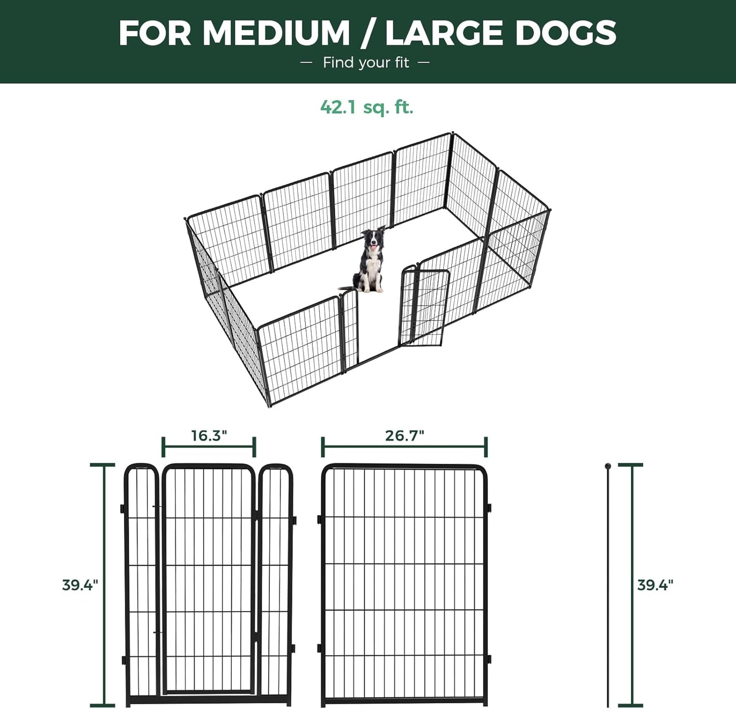 FXW Homeplus Unleashed Indoor Dog Playpen - Stress-Free and Safe Play, Heavy Duty 40 Inch 12 Wire Panels Dog Pen for Medium and Large Dogs, Black│Patented