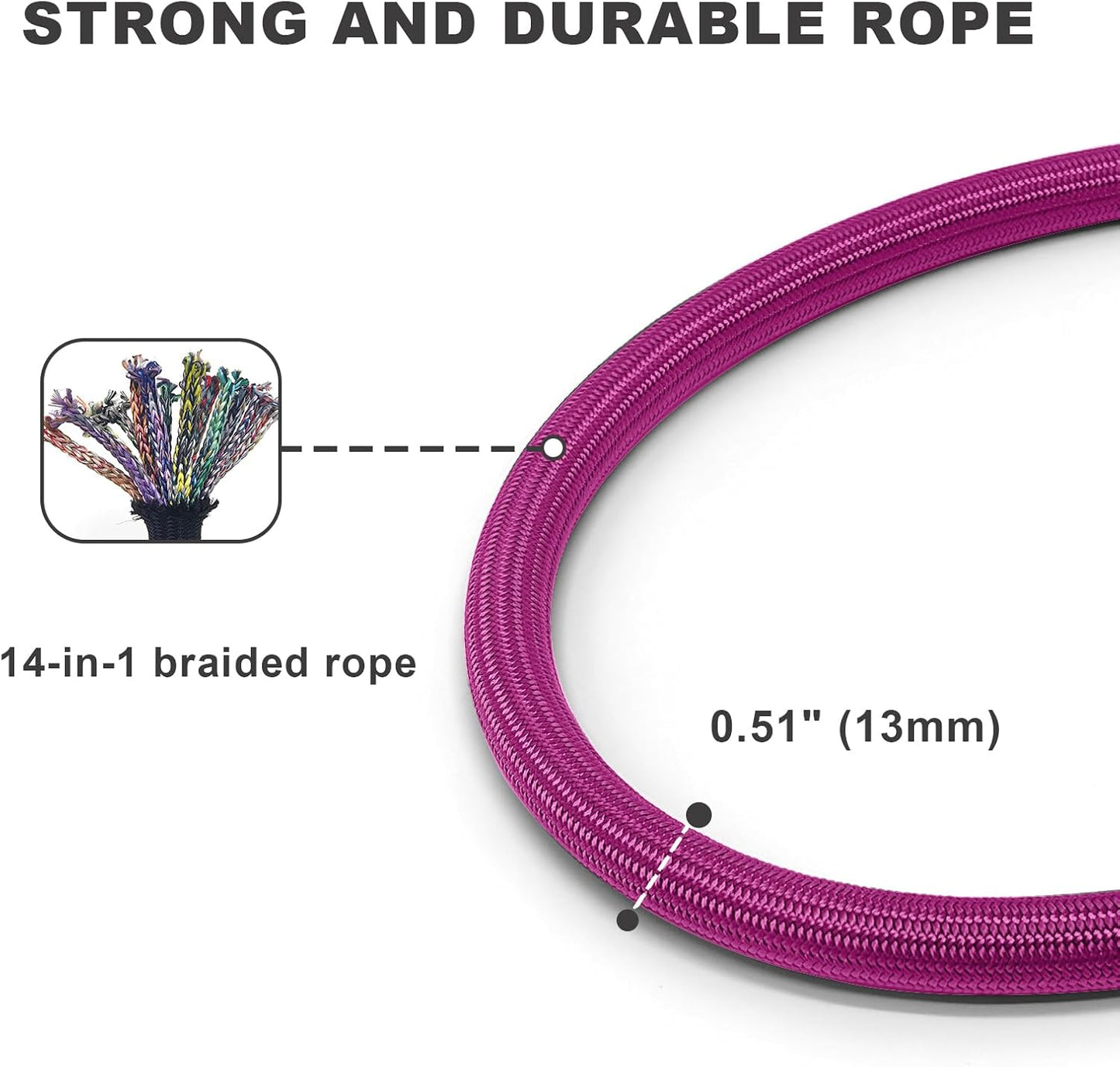 Rope Dog Leash with Two Handles, 6 Foot Heavy Duty Dog Leash with Aviation Aluminum Auto Locking Carabiner, Strong Nylon Pet Lead for Small, Medium, Large Dogs (Rose Red, 6FT-Two Handle)