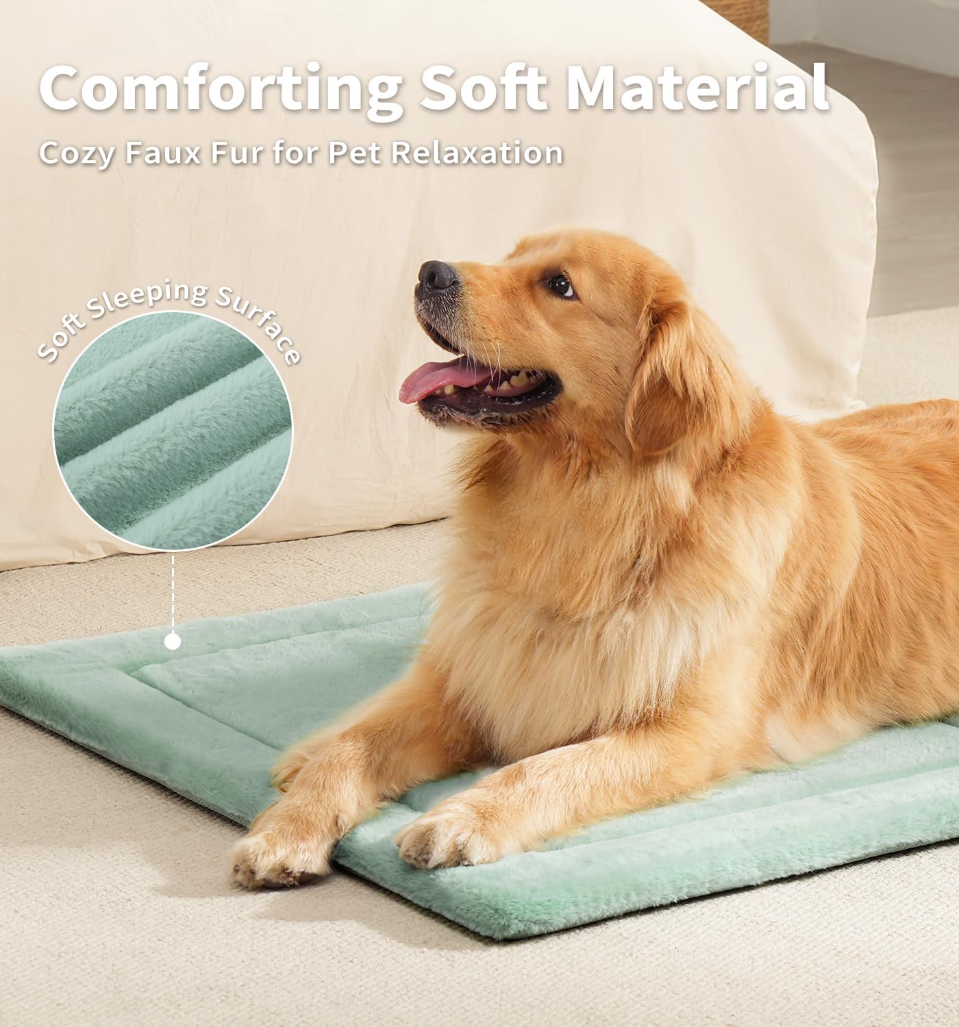 Made4Pets Dog Crate Pad Bed for Large Dogs, Washable & Reversible, Anti-Slip Kennel Mat for Cozy Sleeping, Soft Fluffy Dog Bed for Indoor & Outdoor Use, 41"x29", Green